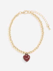 Metal Beaded Bracelet with Heart Charm rw&co On Sale