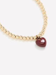 Metal Beaded Bracelet with Heart Charm rw&co On Sale