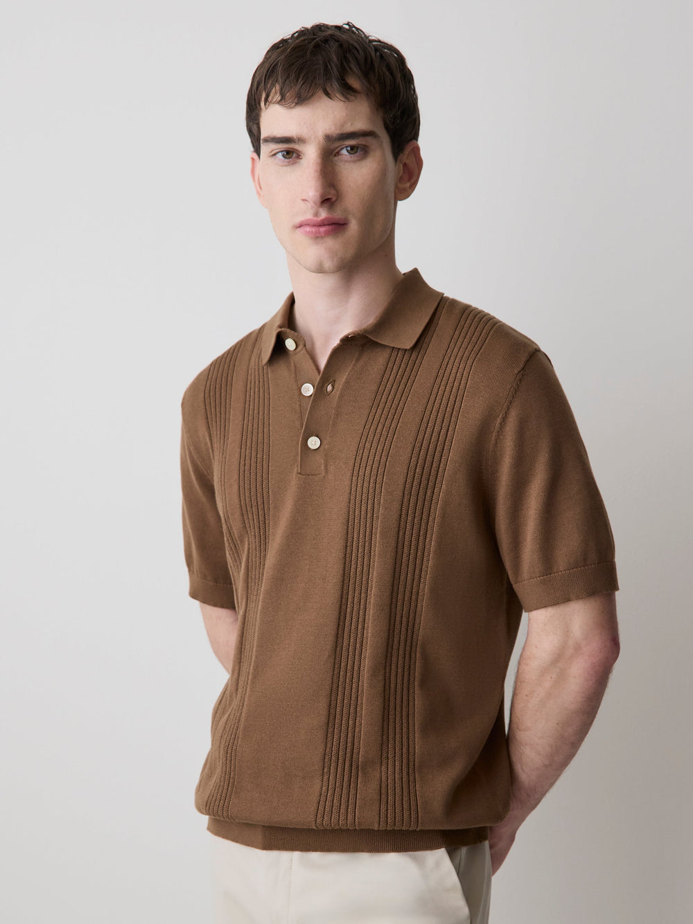 Short-Sleeve Cotton Polo with Vertical Stitches rw&co Exclusive Sale Price