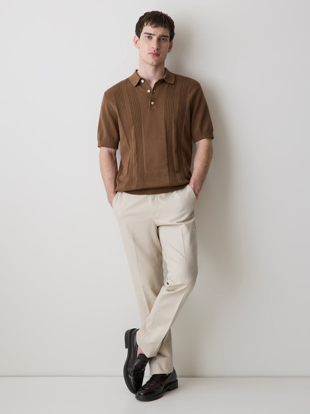 Short-Sleeve Cotton Polo with Vertical Stitches rw&co Exclusive Sale Price