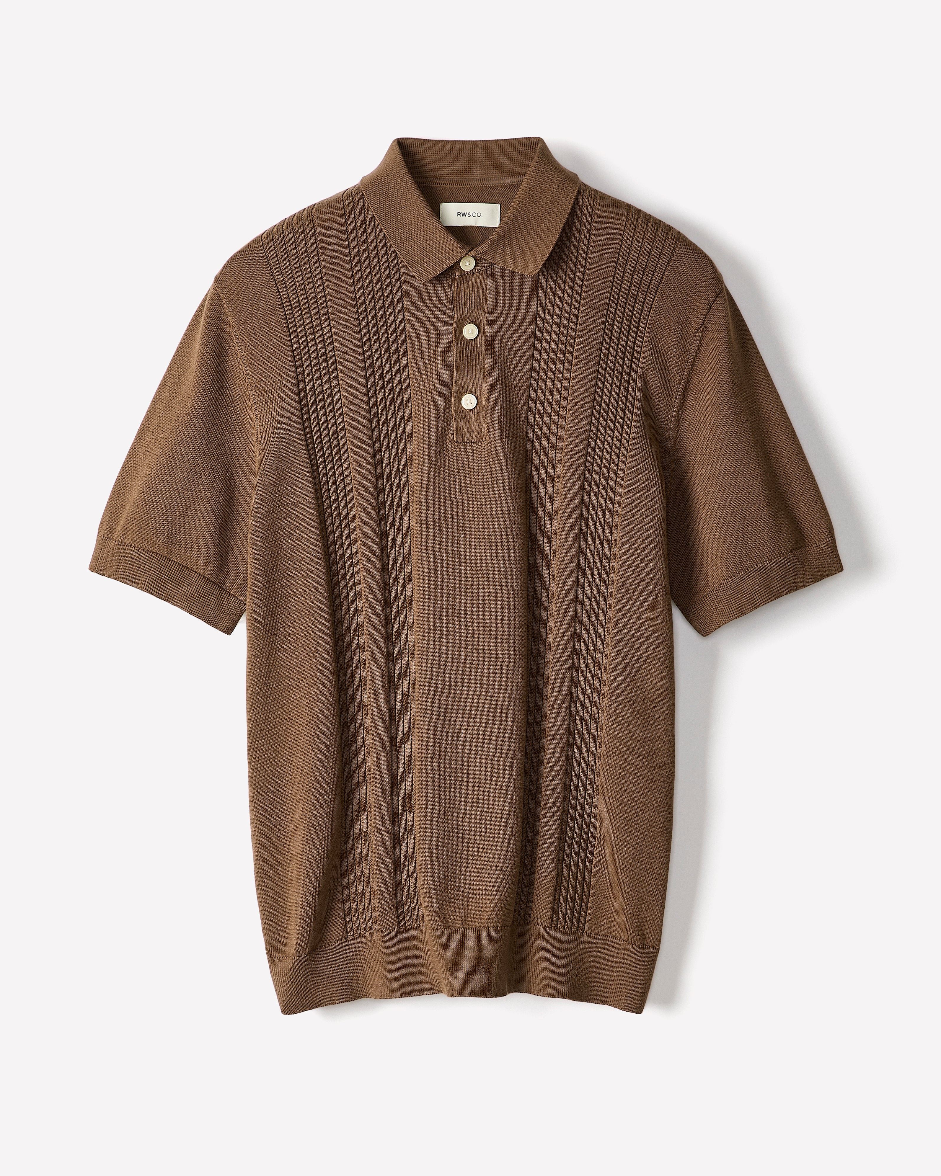 Short-Sleeve Cotton Polo with Vertical Stitches rw&co Exclusive Sale Price