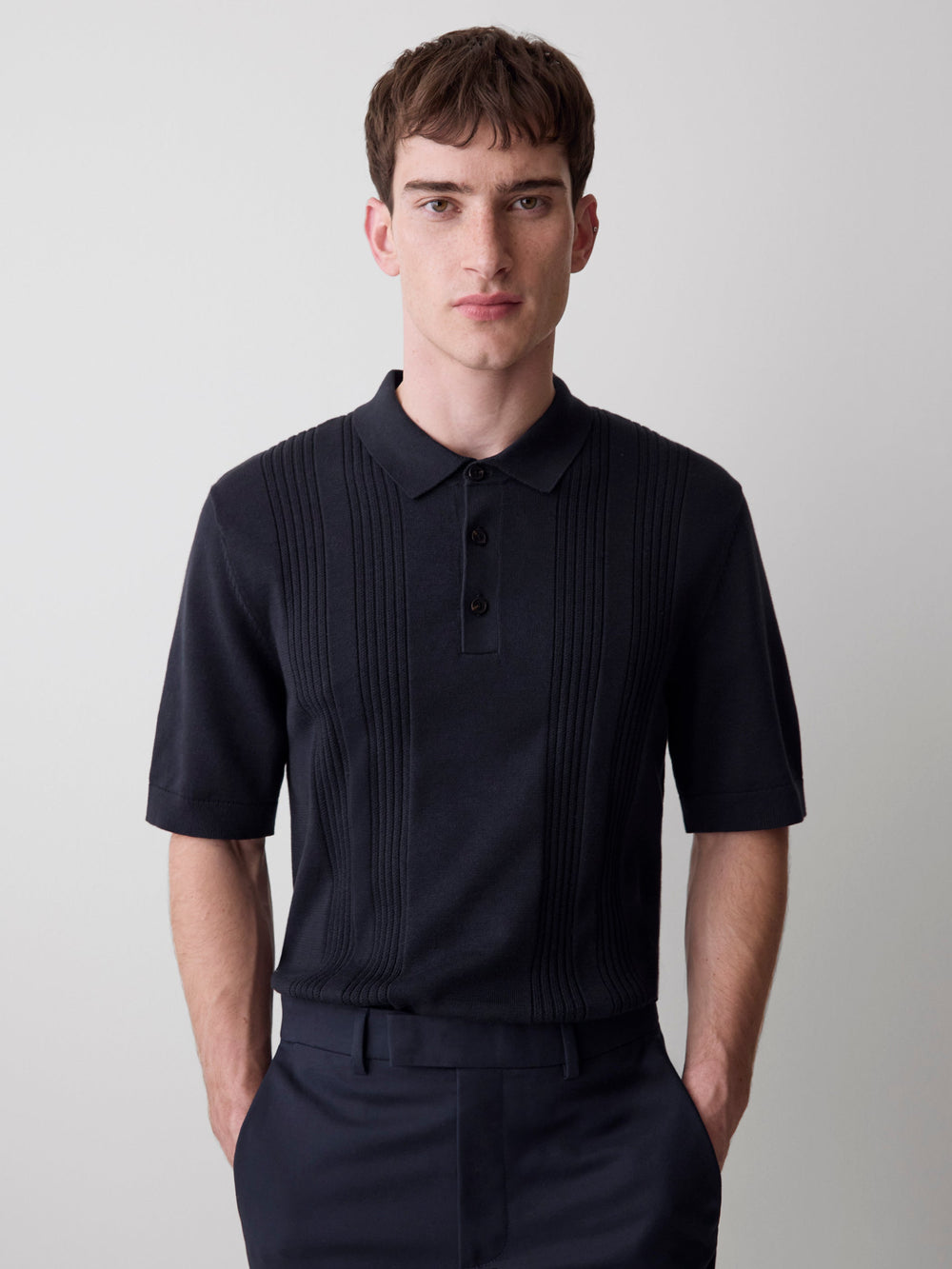 Short-Sleeve Cotton Polo with Vertical Stitches rw&co Exclusive Sale Price