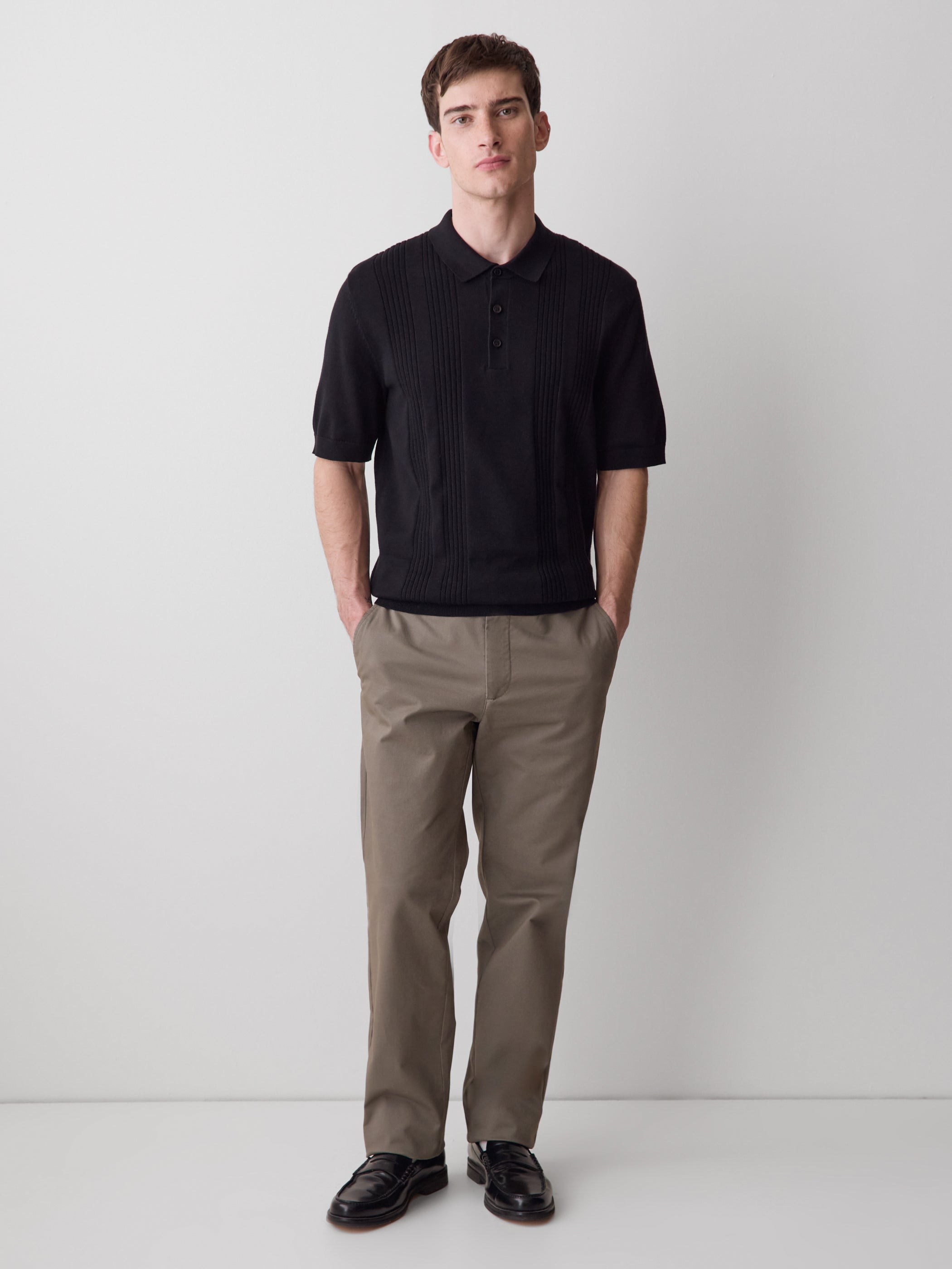 Short-Sleeve Cotton Polo with Vertical Stitches rw&co Exclusive Sale Price