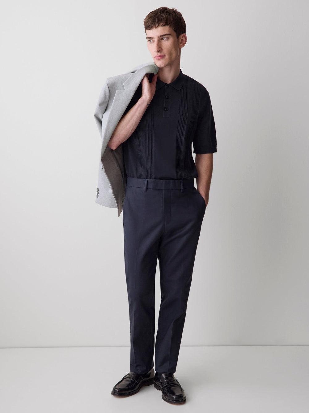 Short-Sleeve Cotton Polo with Vertical Stitches rw&co Exclusive Sale Price