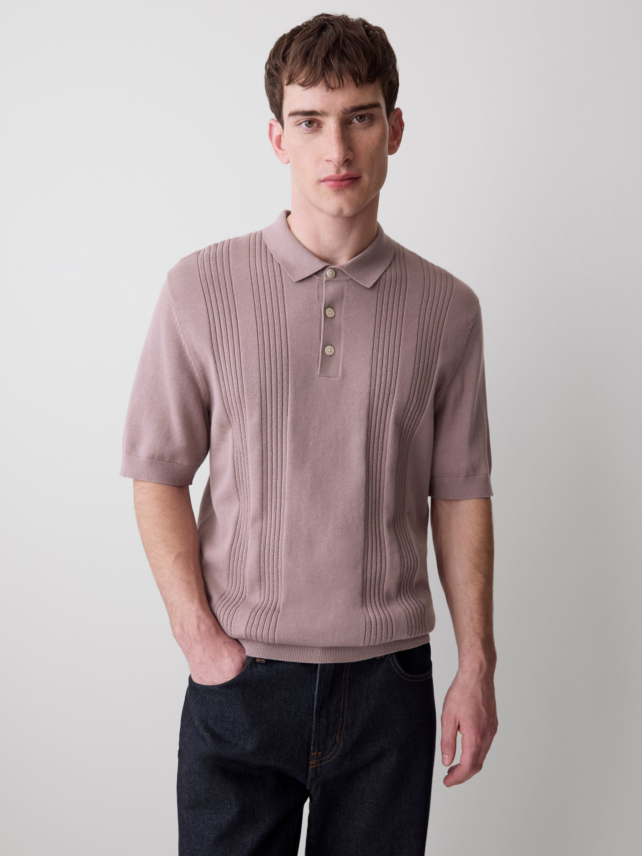 Short-Sleeve Cotton Polo with Vertical Stitches rw&co Exclusive Sale Price