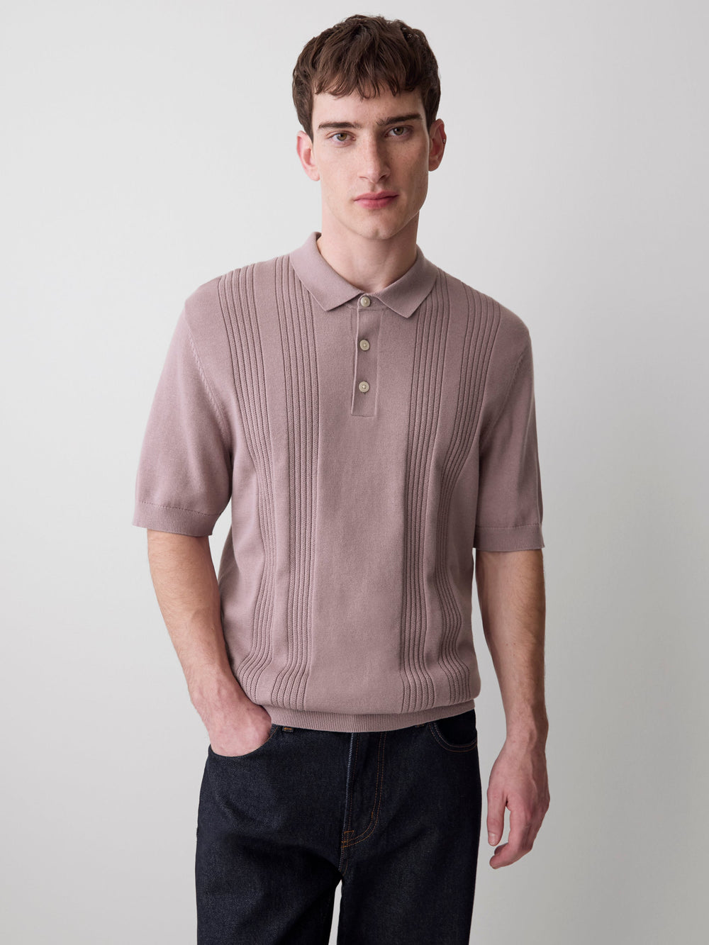 Short-Sleeve Cotton Polo with Vertical Stitches rw&co Exclusive Sale Price