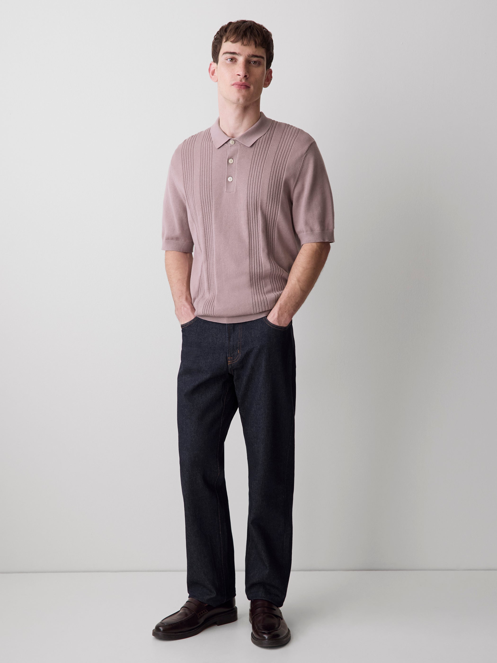 Short-Sleeve Cotton Polo with Vertical Stitches rw&co Exclusive Sale Price