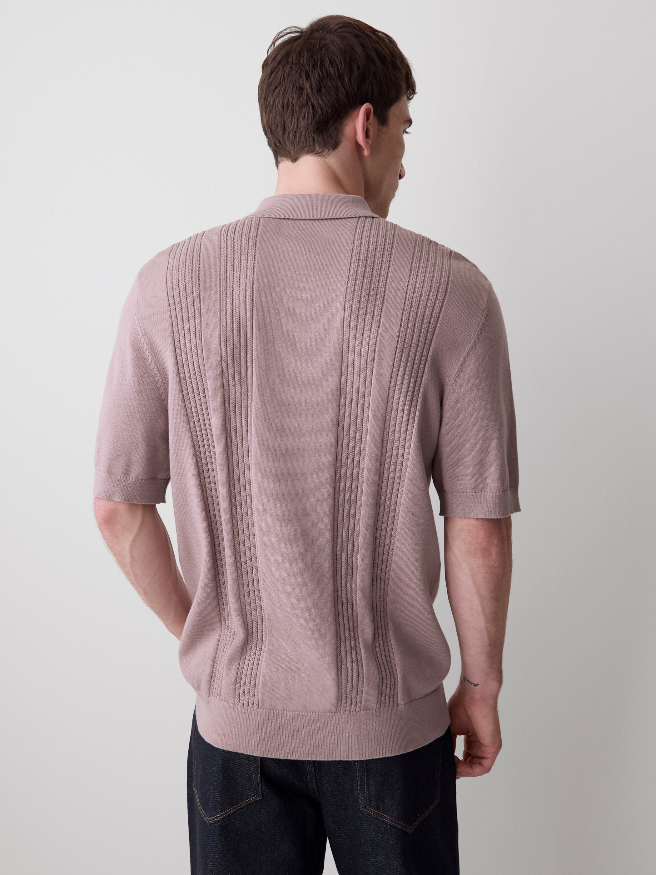 Short-Sleeve Cotton Polo with Vertical Stitches rw&co Exclusive Sale Price