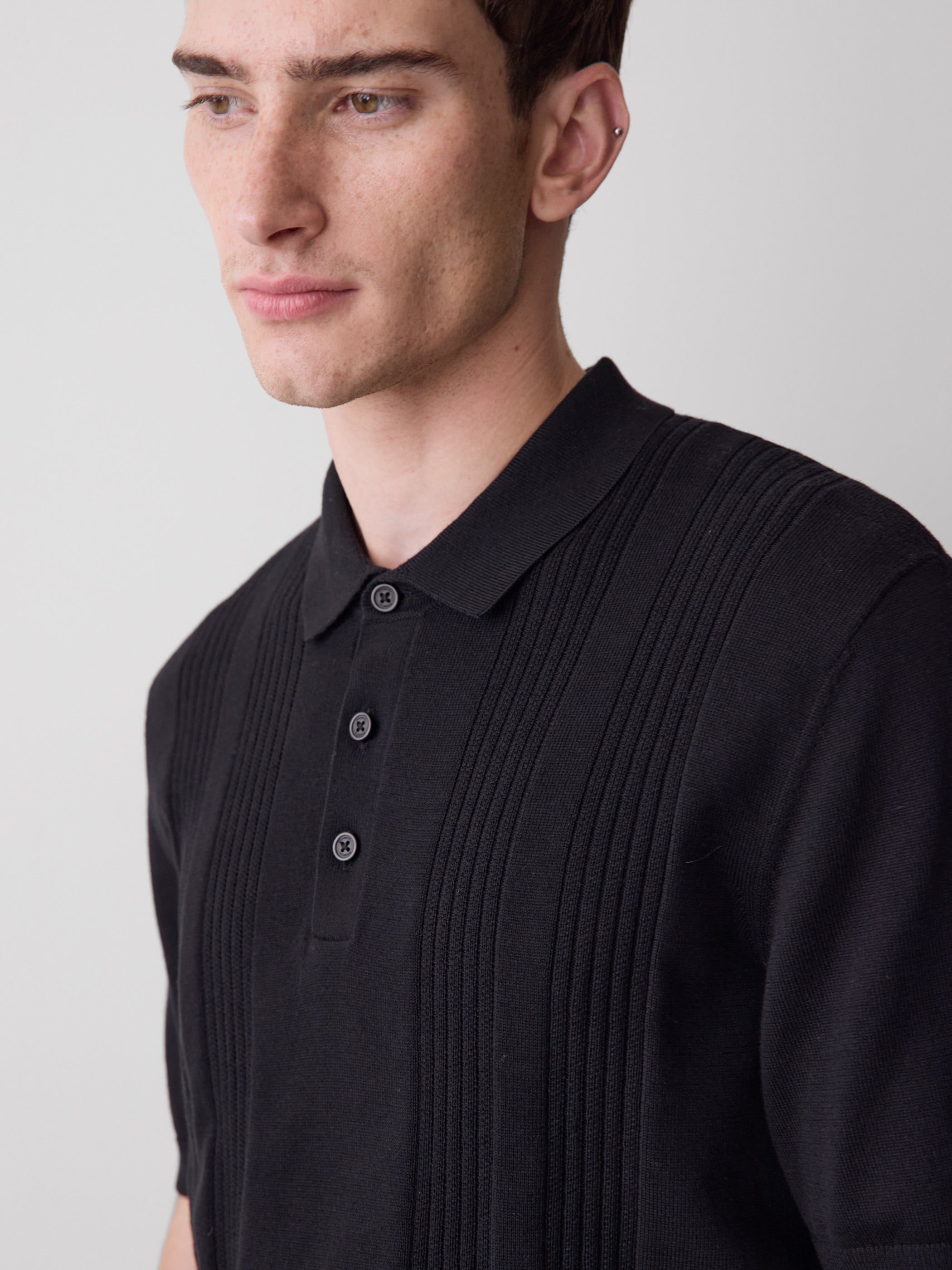Short-Sleeve Cotton Polo with Vertical Stitches rw&co Exclusive Sale Price