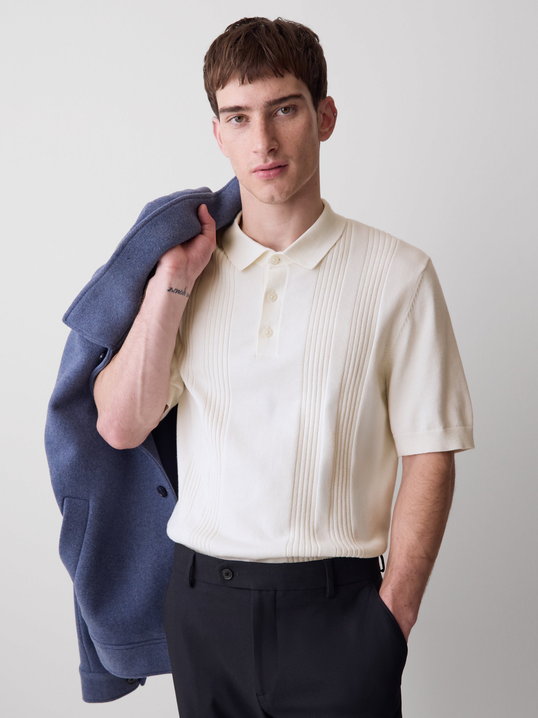 Short-Sleeve Cotton Polo with Vertical Stitches rw&co Exclusive Sale Price