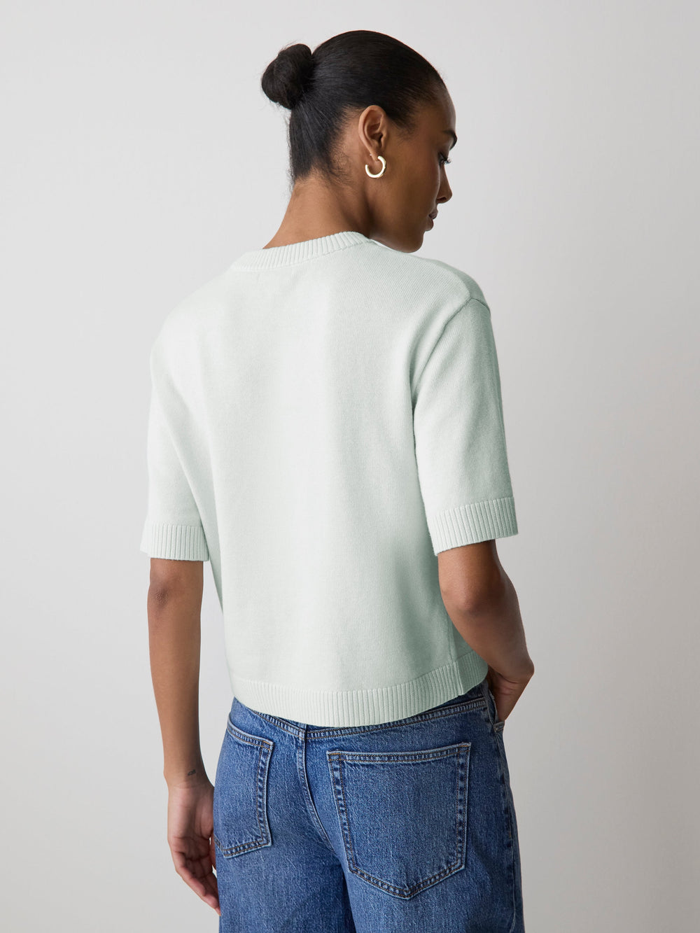 Wool-Blend Short-Sleeve Crew-Neck Sweater rw&co Exclusive Sale Price