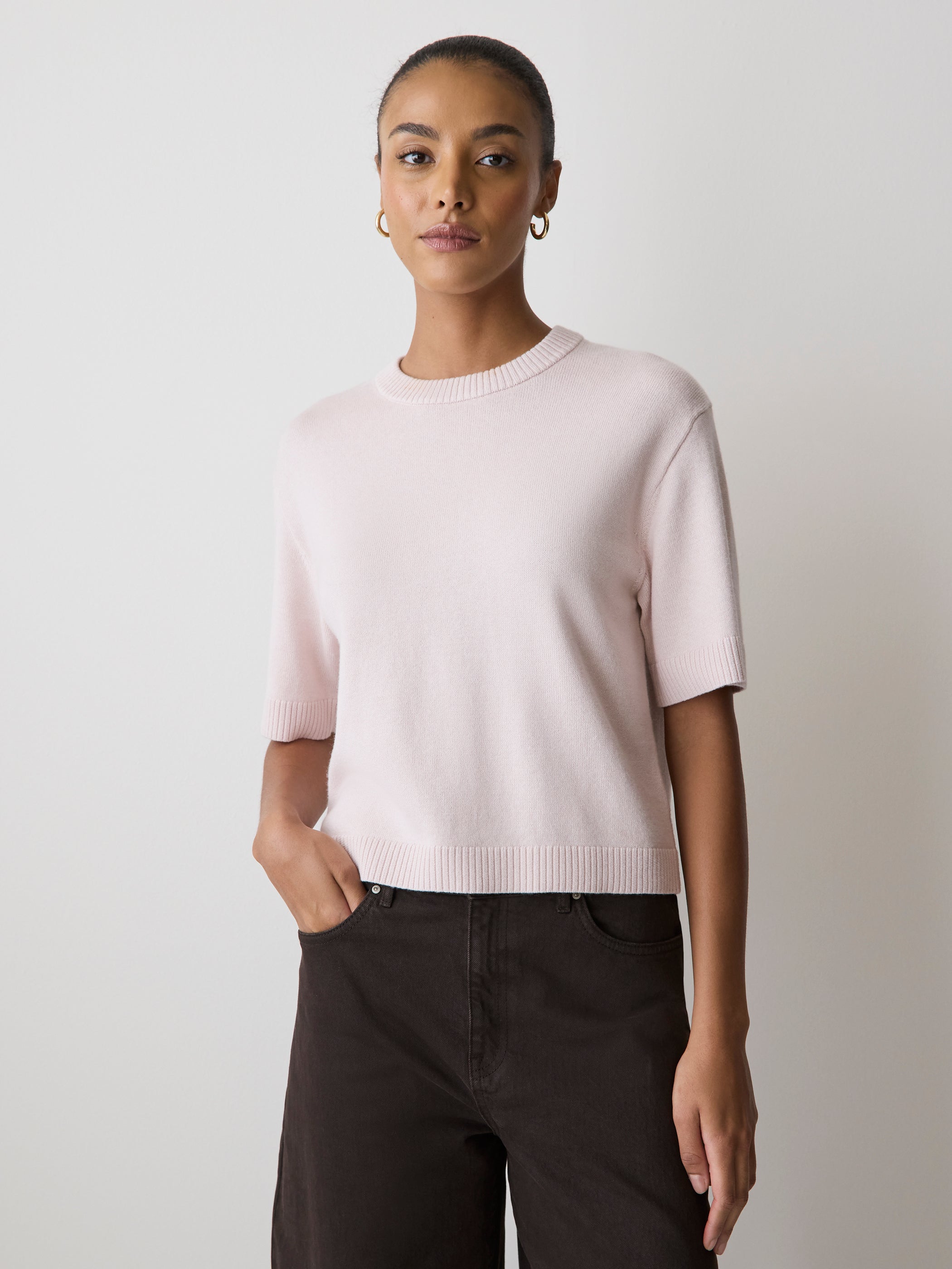 Wool-Blend Short-Sleeve Crew-Neck Sweater rw&co Exclusive Sale Price