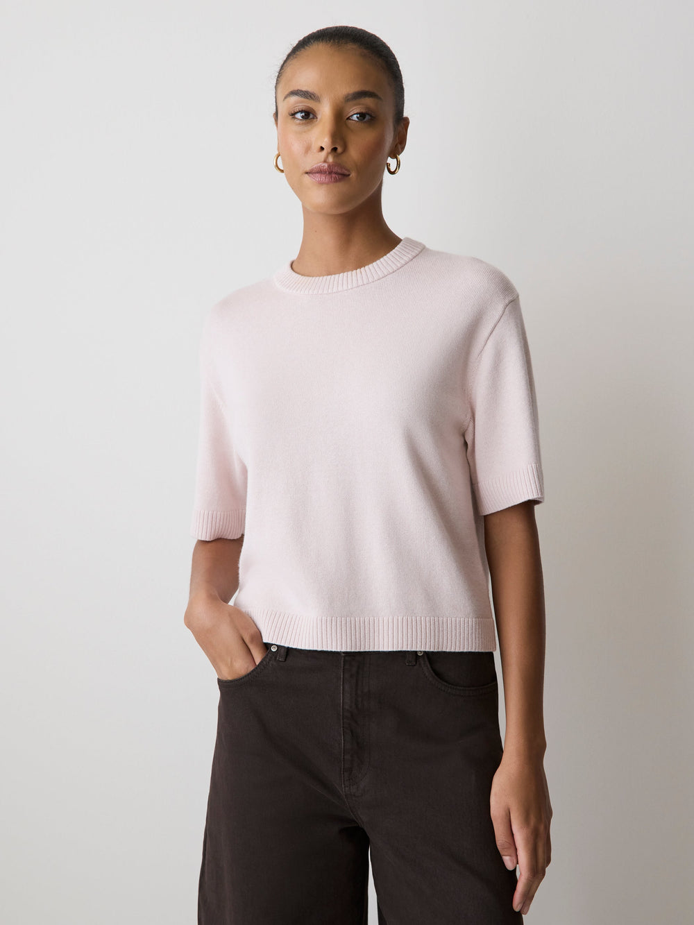 Wool-Blend Short-Sleeve Crew-Neck Sweater rw&co Exclusive Sale Price