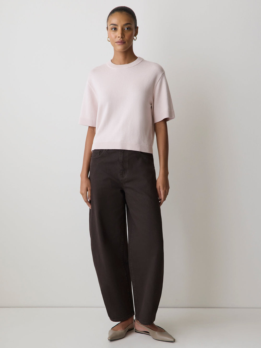 Wool-Blend Short-Sleeve Crew-Neck Sweater rw&co Exclusive Sale Price