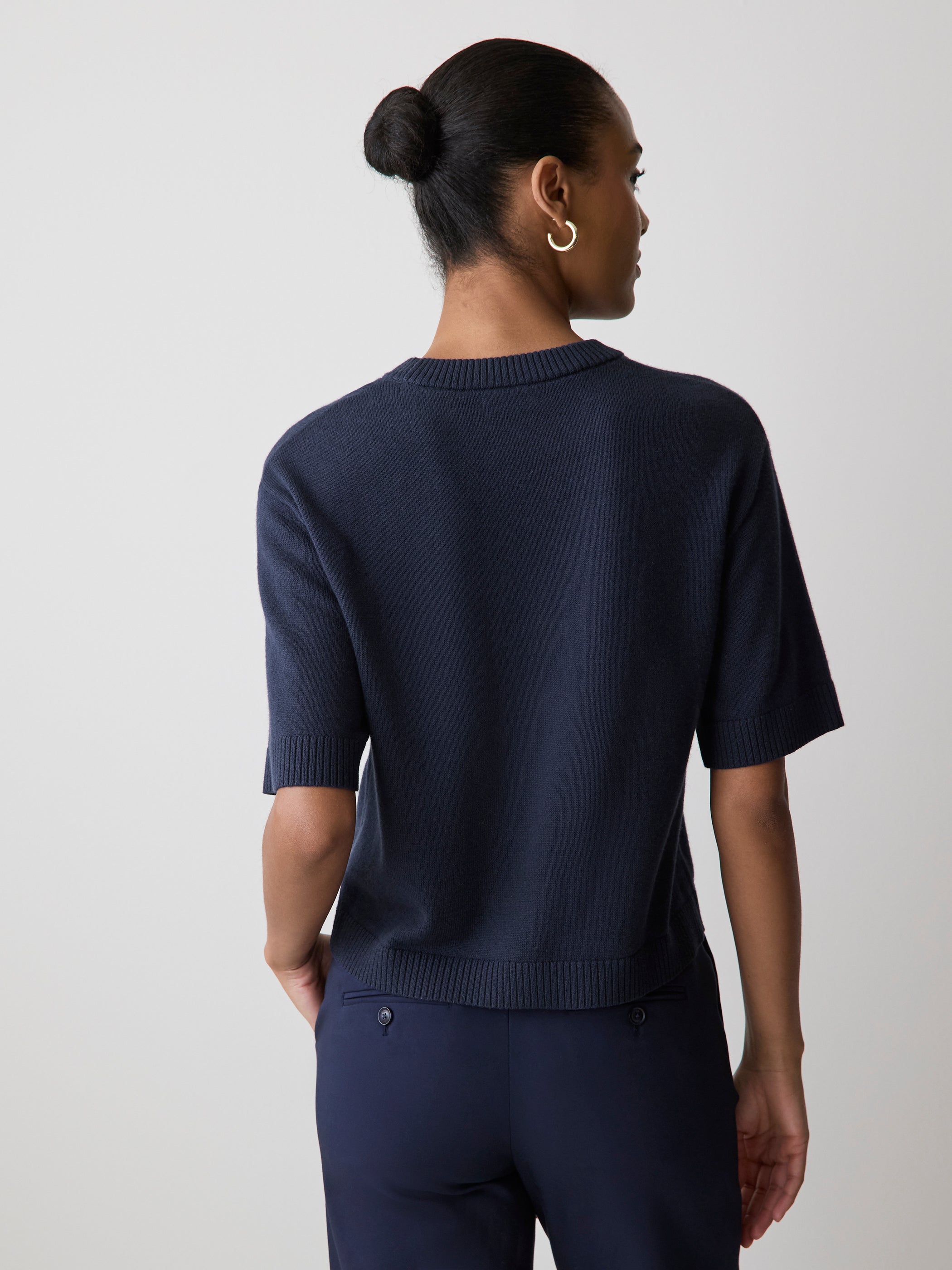 Wool-Blend Short-Sleeve Crew-Neck Sweater rw&co Exclusive Sale Price