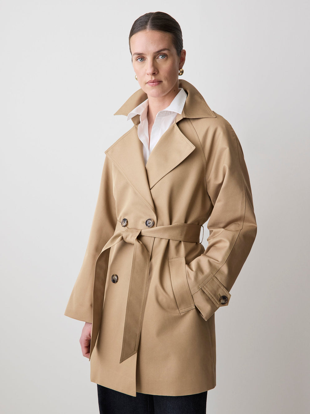 Double-Breasted Twill Trench Coat with Belt rw&co Special Offer