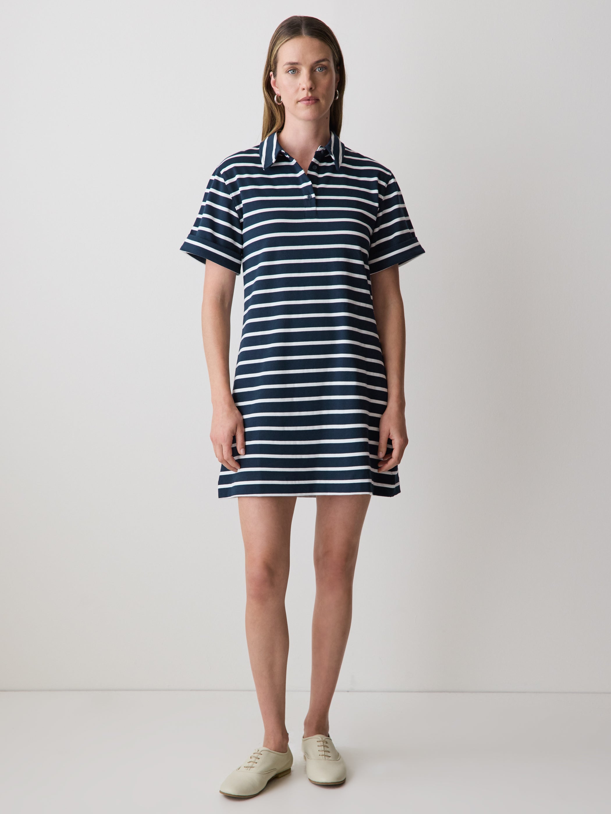 Striped Short-Sleeve Polo Dress rw&co Limited Time Discount
