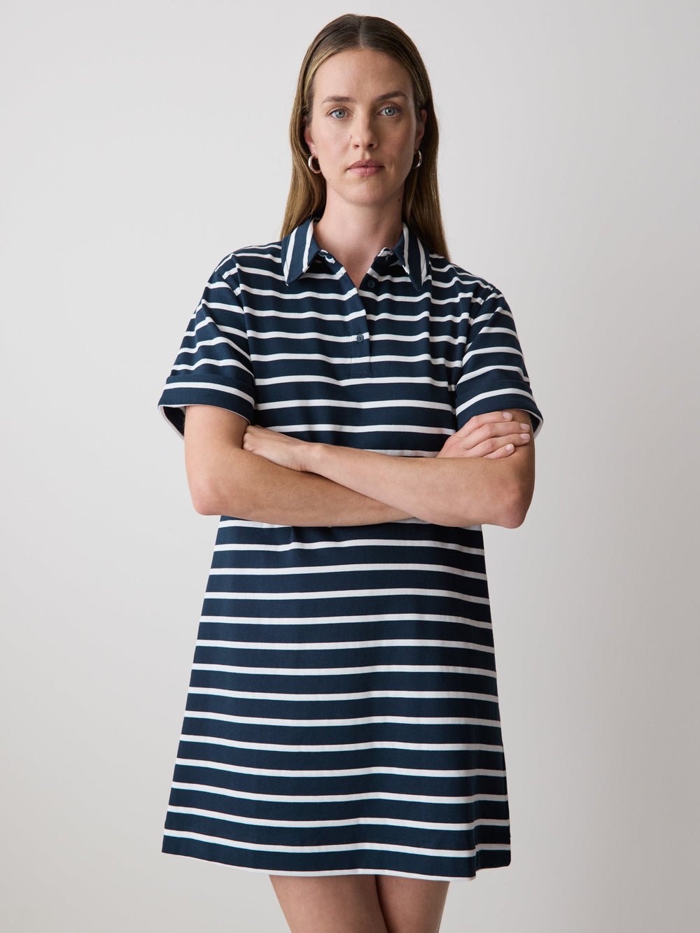 Striped Short-Sleeve Polo Dress rw&co Limited Time Discount