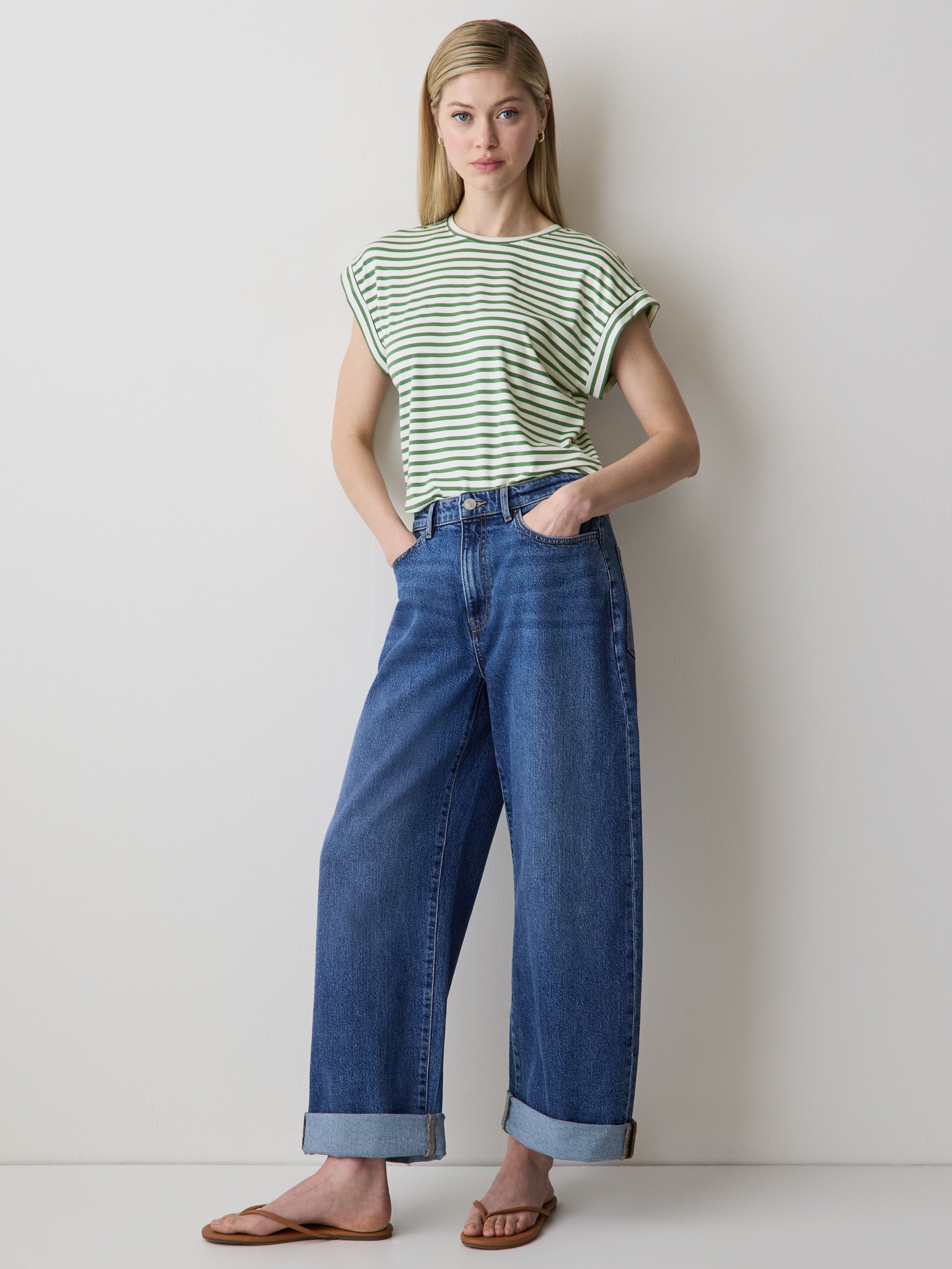 Striped Extended-Sleeve Crew-Neck Tee rw&co Special Promo Price
