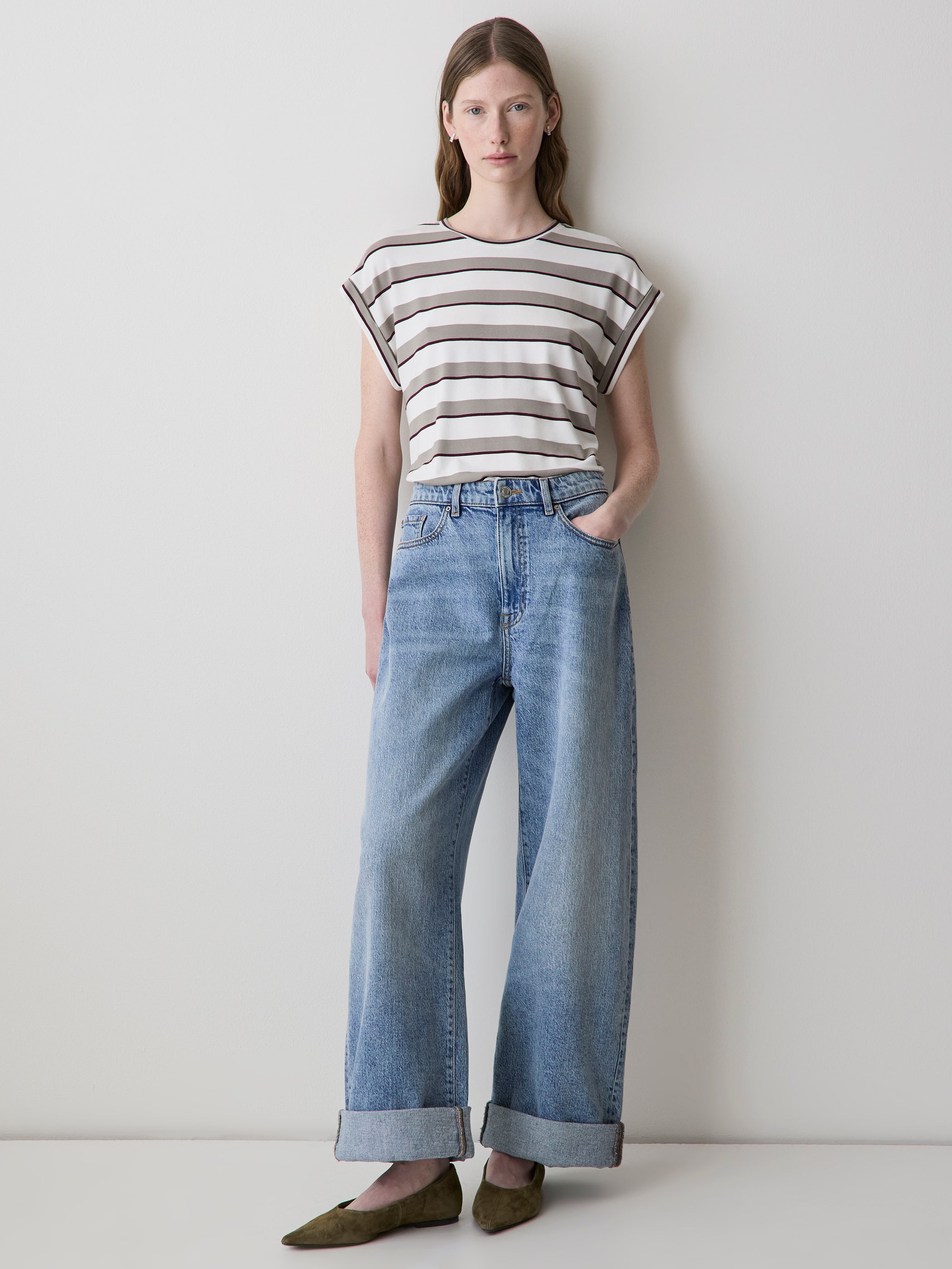 Striped Extended-Sleeve Crew-Neck Tee rw&co Special Promo Price