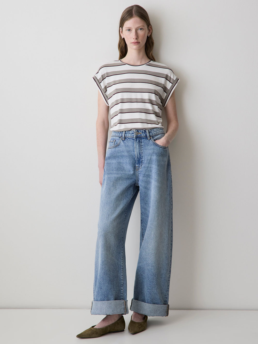 Striped Extended-Sleeve Crew-Neck Tee rw&co Special Promo Price