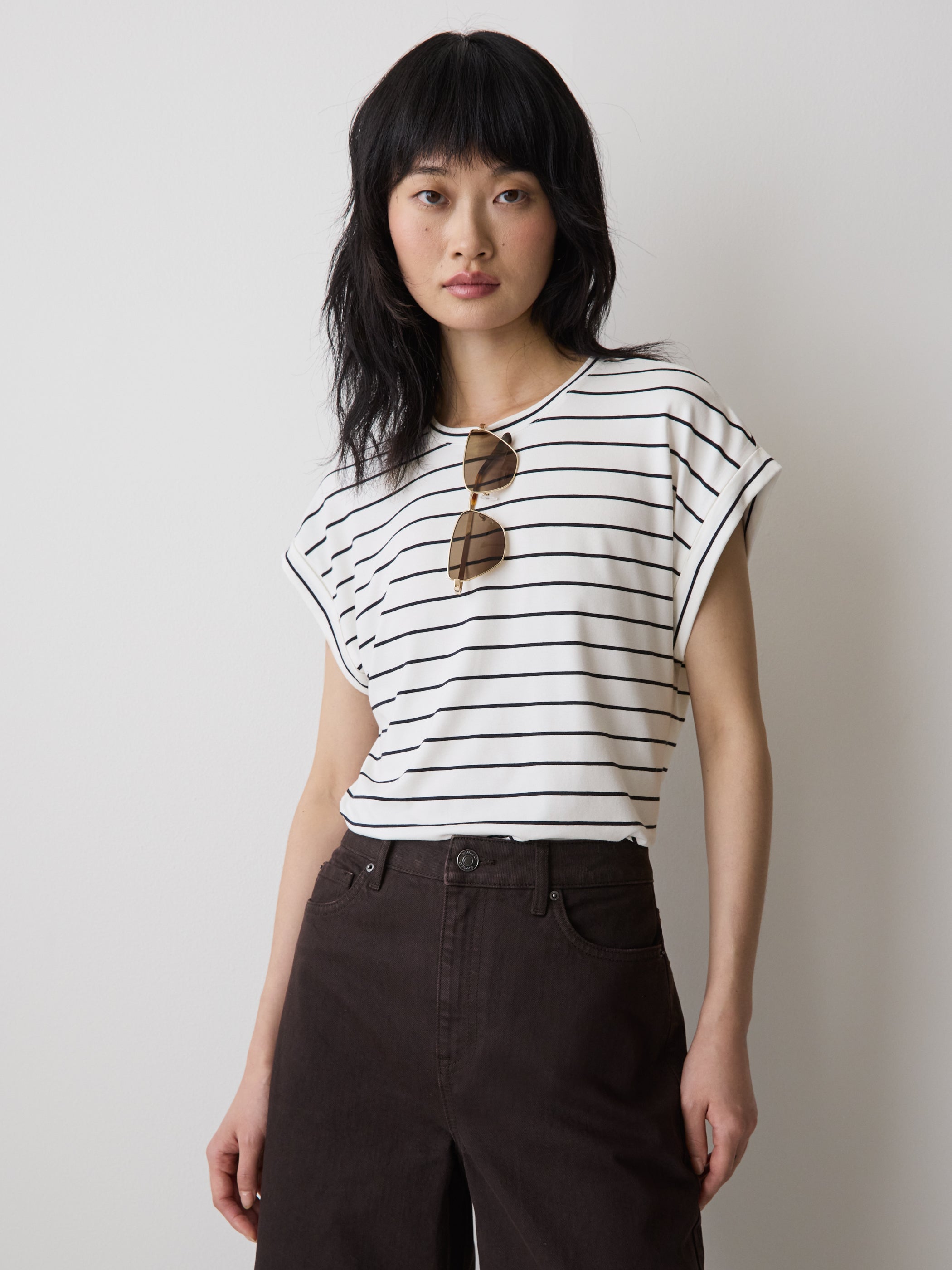 Striped Extended-Sleeve Crew-Neck Tee rw&co Special Promo Price