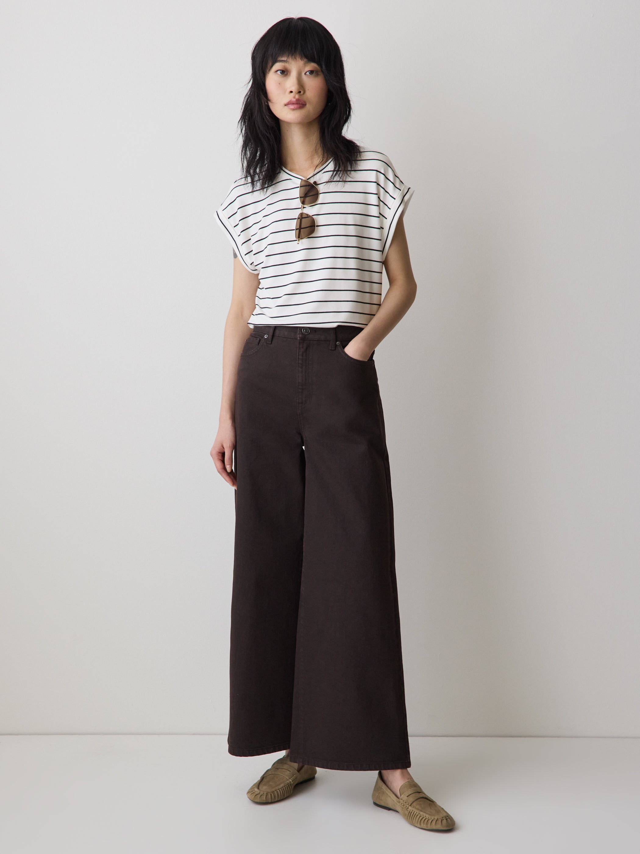 Striped Extended-Sleeve Crew-Neck Tee rw&co Special Promo Price