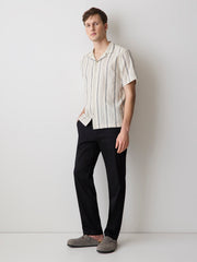 Striped Short-Sleeve Textured Shirt with Camp Collar rw&co Special Promo Price