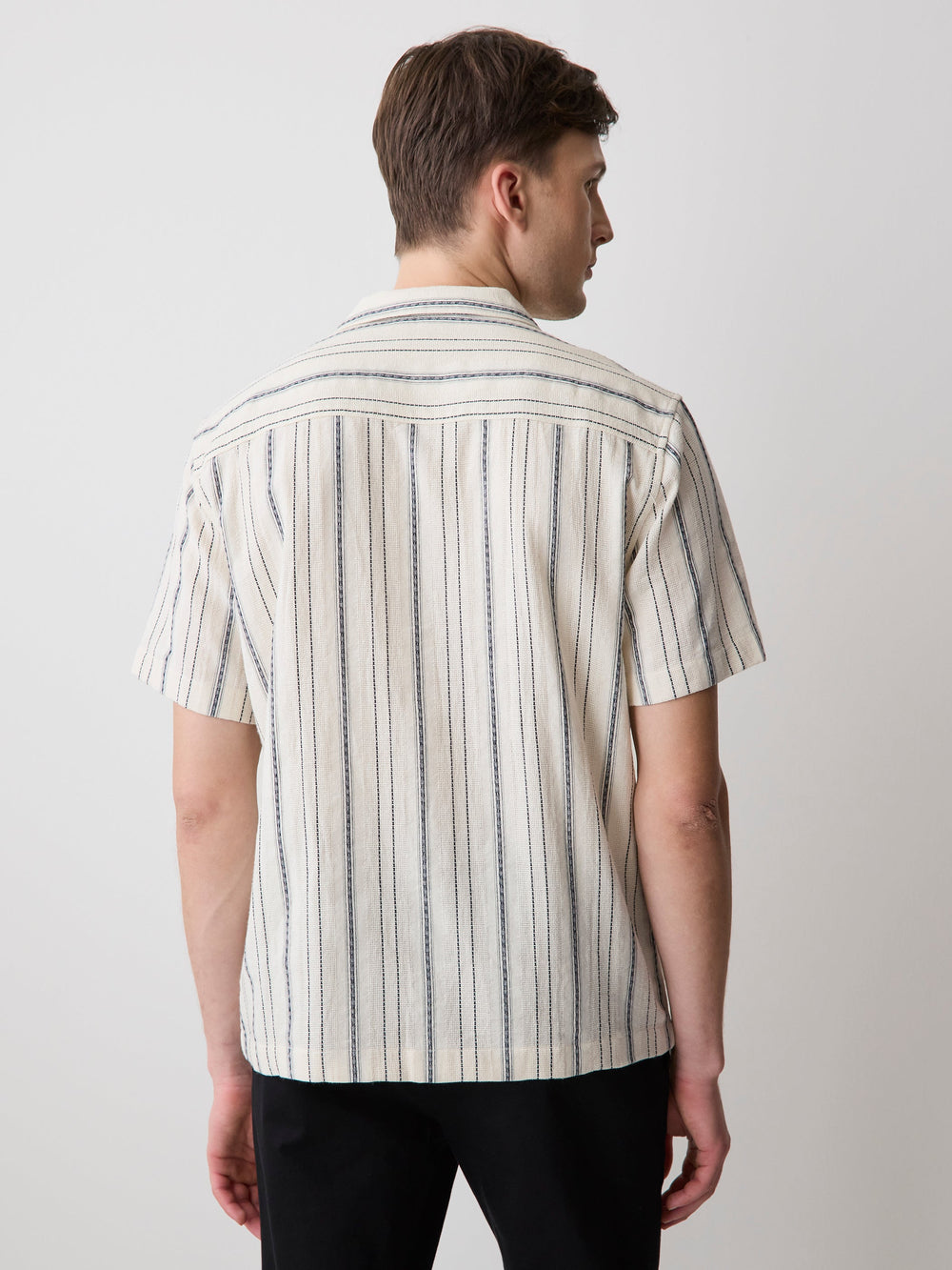 Striped Short-Sleeve Textured Shirt with Camp Collar rw&co Special Promo Price