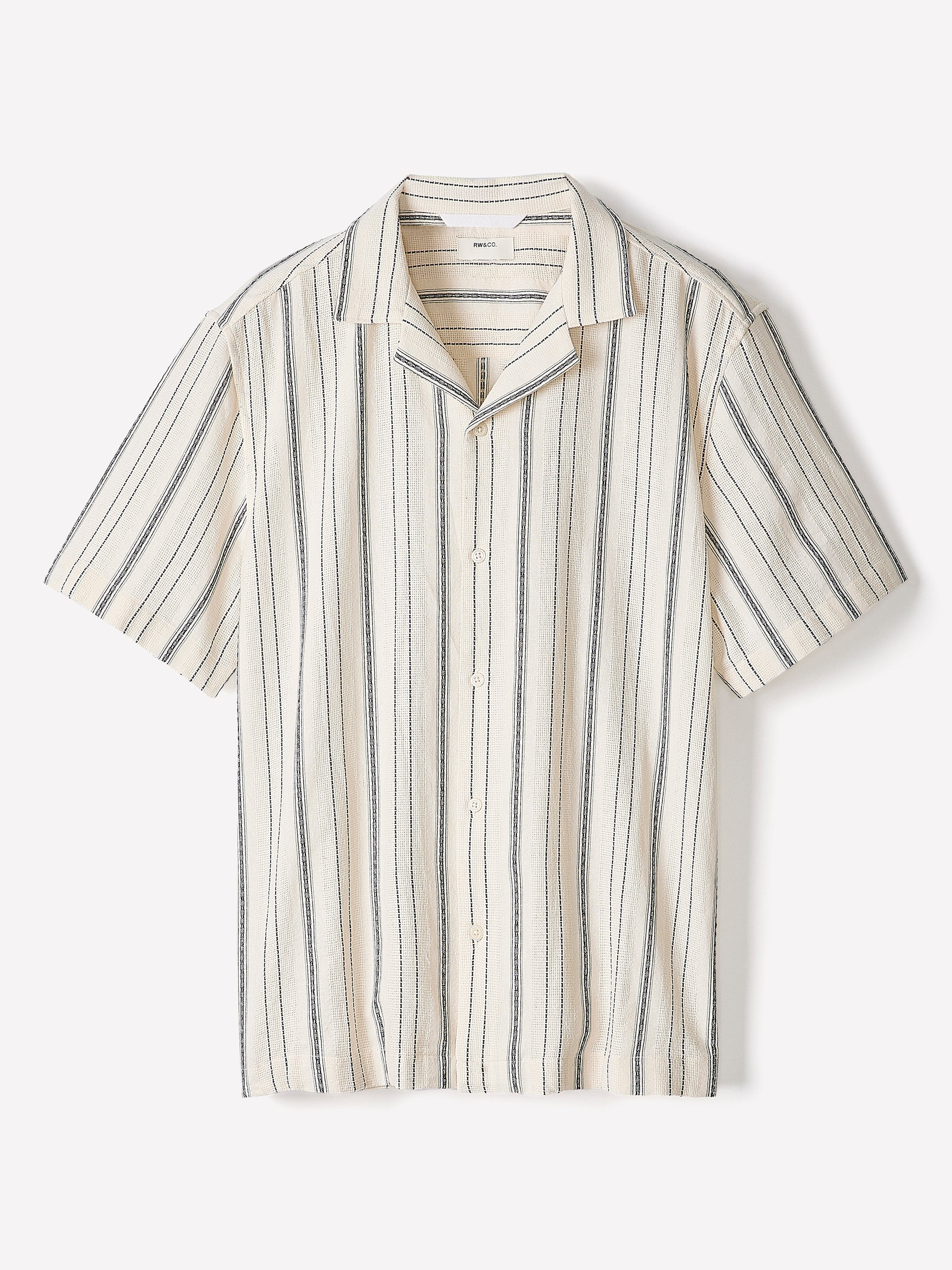Striped Short-Sleeve Textured Shirt with Camp Collar rw&co Special Promo Price