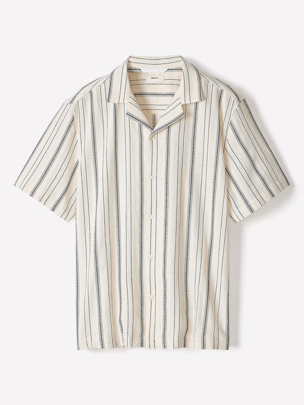 Striped Short-Sleeve Textured Shirt with Camp Collar rw&co Special Promo Price