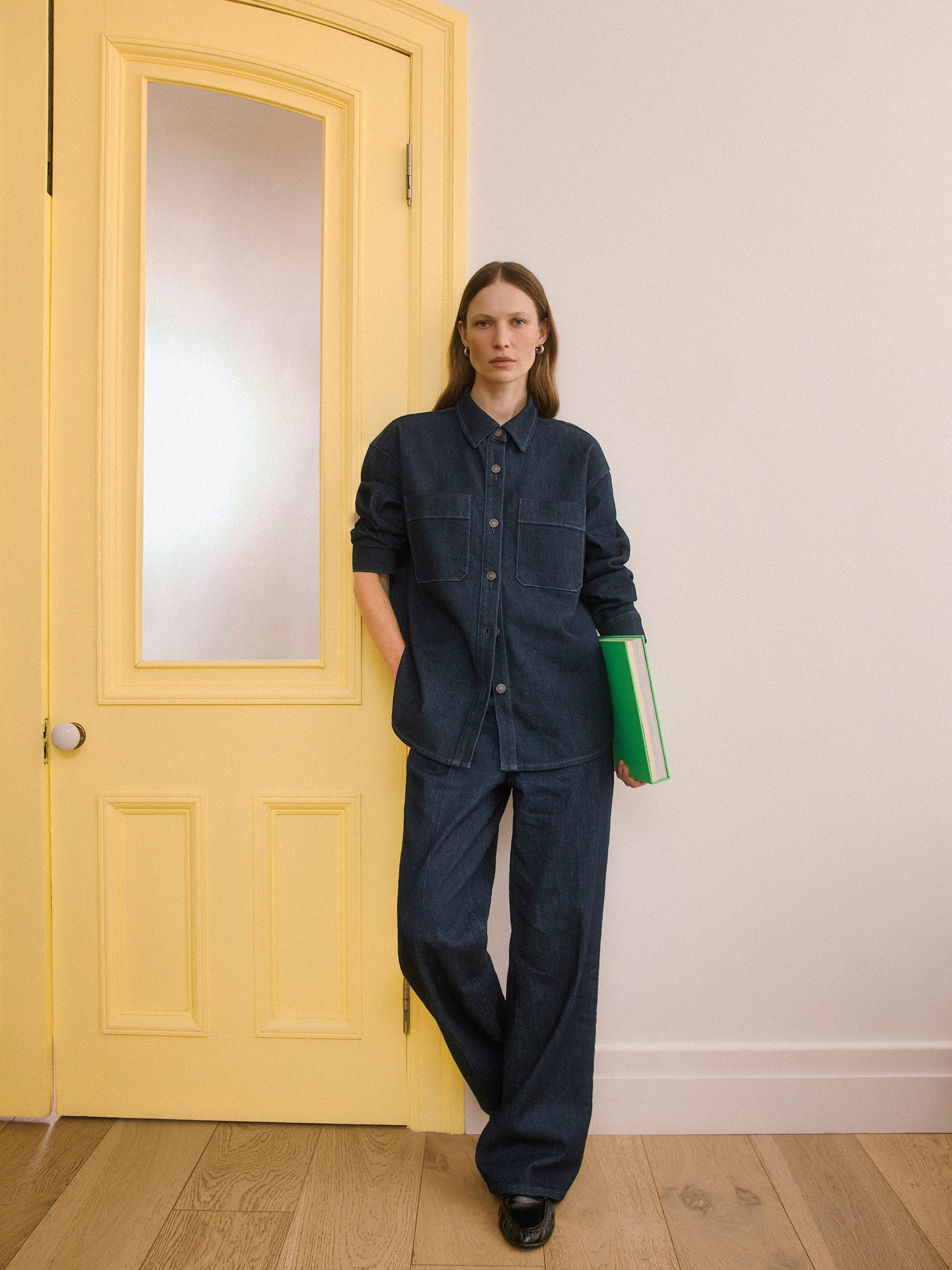 High-Rise Wide-Leg Denim Trousers rw&co Exclusive Sale Price