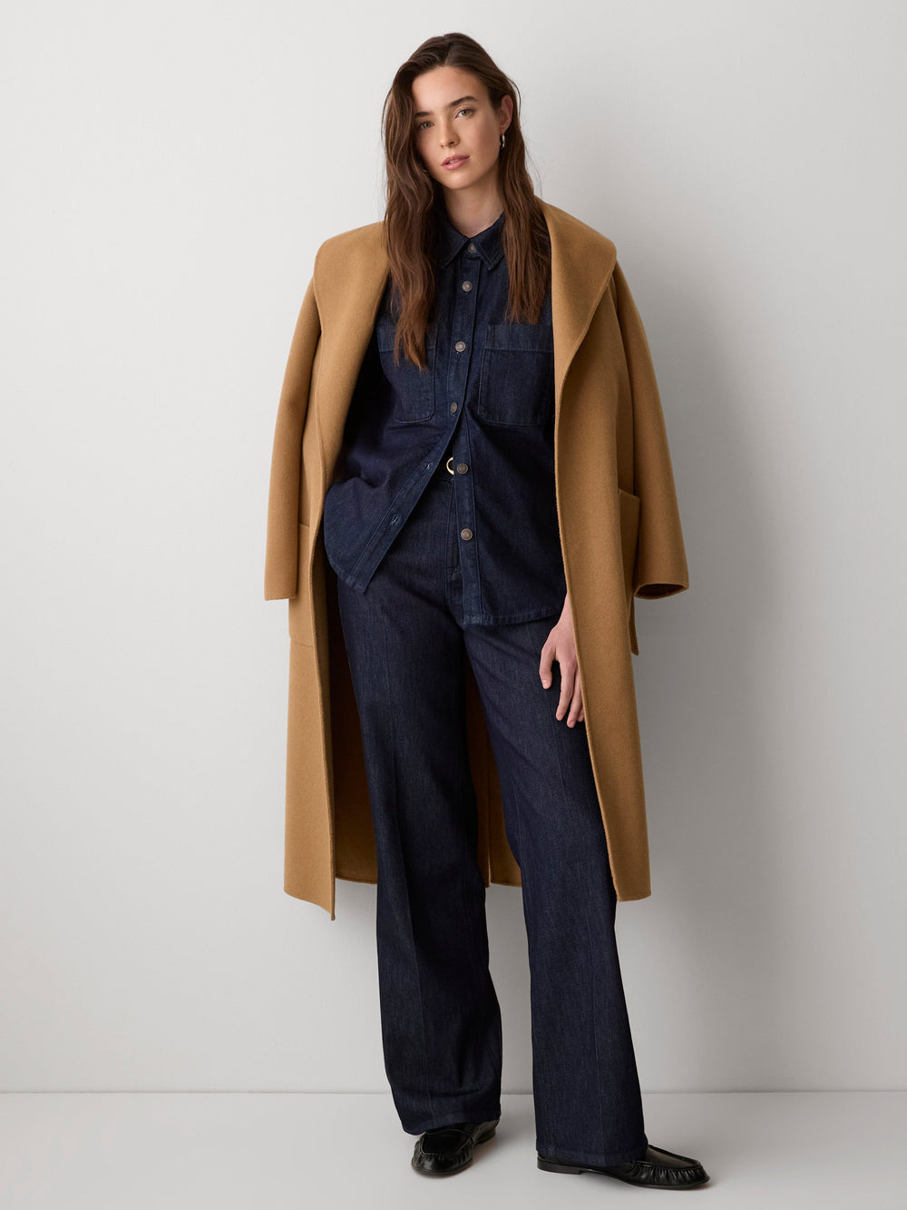 High-Rise Wide-Leg Denim Trousers rw&co Exclusive Sale Price