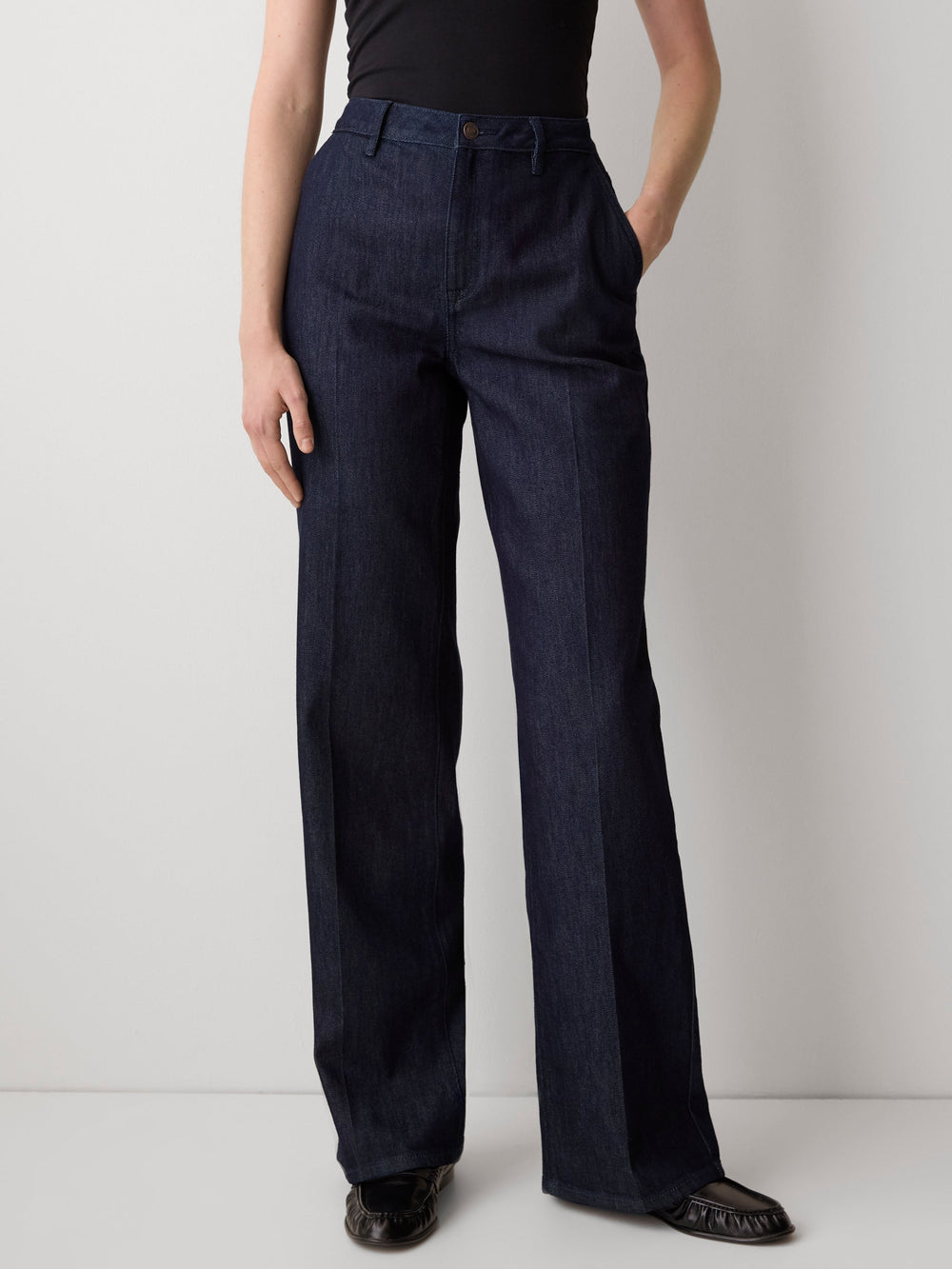 High-Rise Wide-Leg Denim Trousers rw&co Exclusive Sale Price