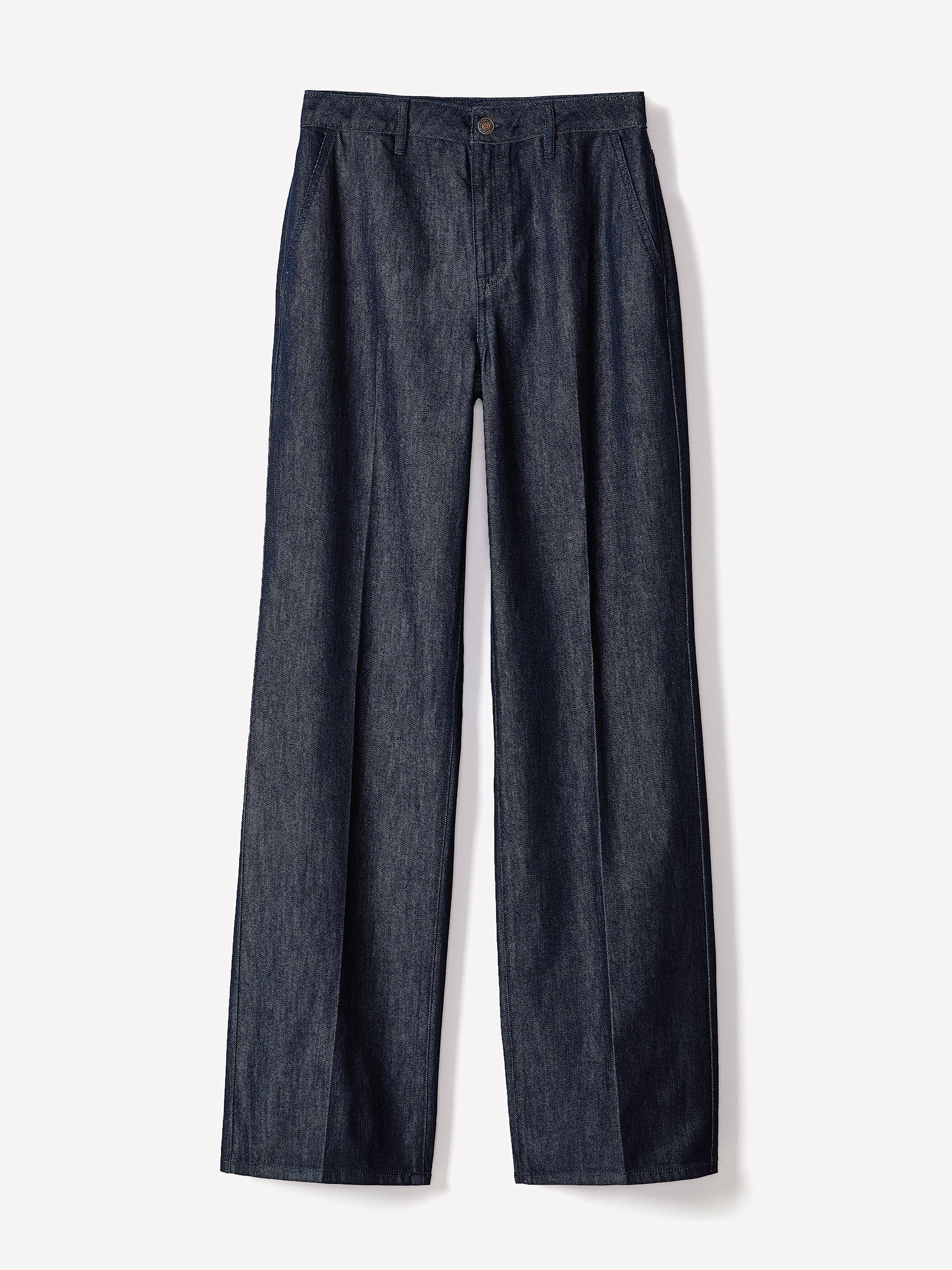 High-Rise Wide-Leg Denim Trousers rw&co Exclusive Sale Price