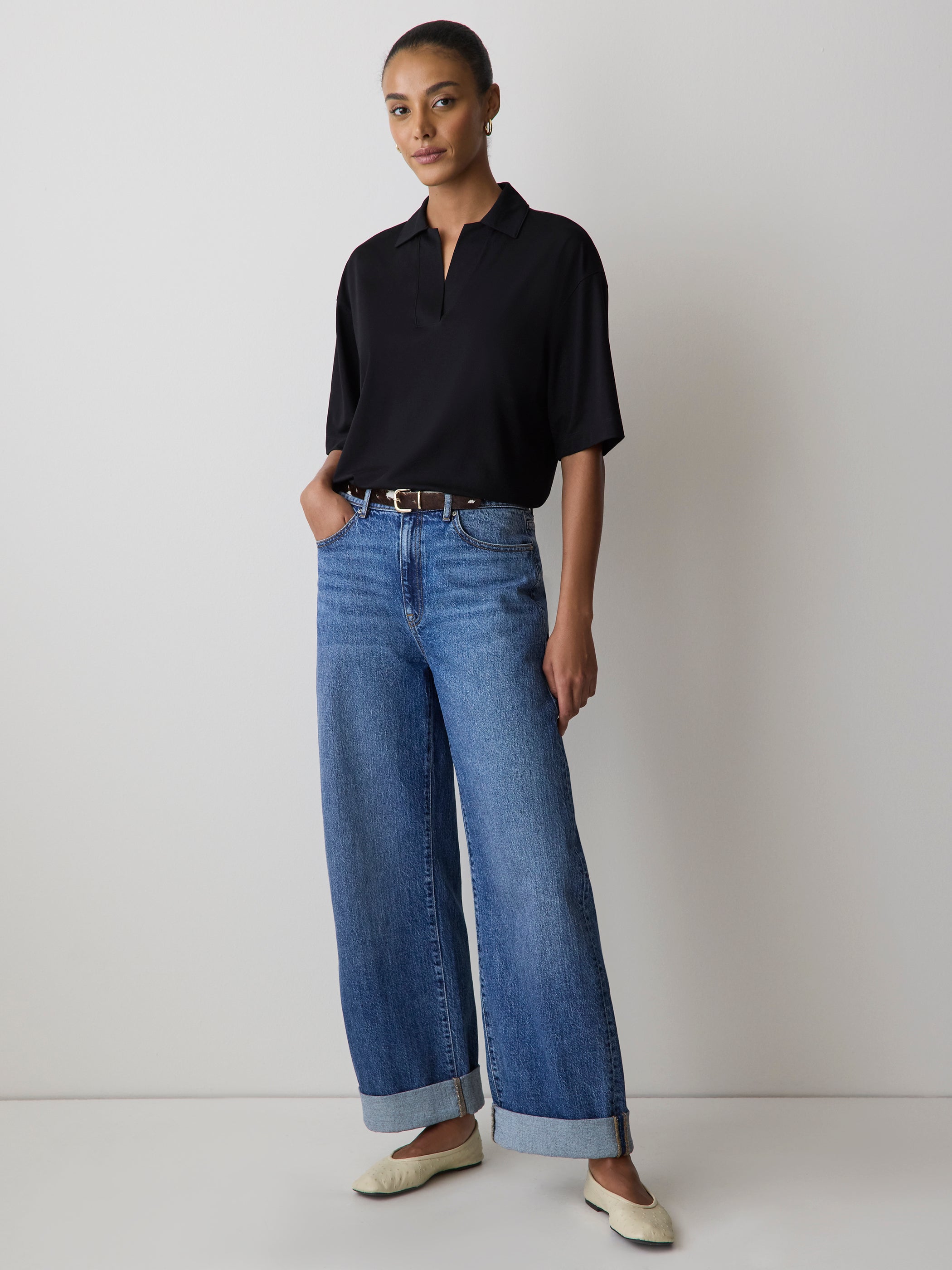 Piqué-Knit Short-Sleeve Polo rw&co On Sale