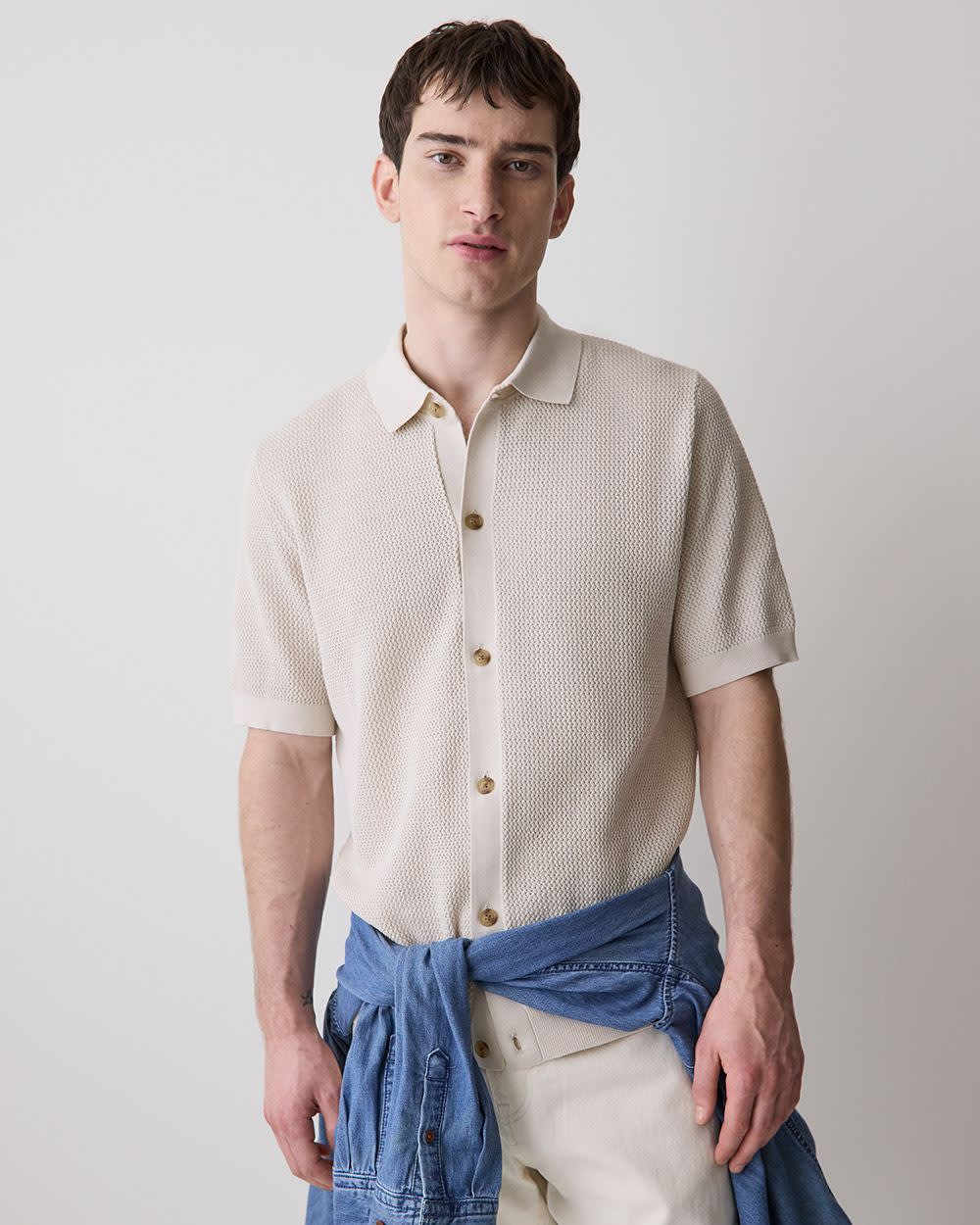 Short-Sleeve Textured Shirt Sweater rw&co Special Promo Price