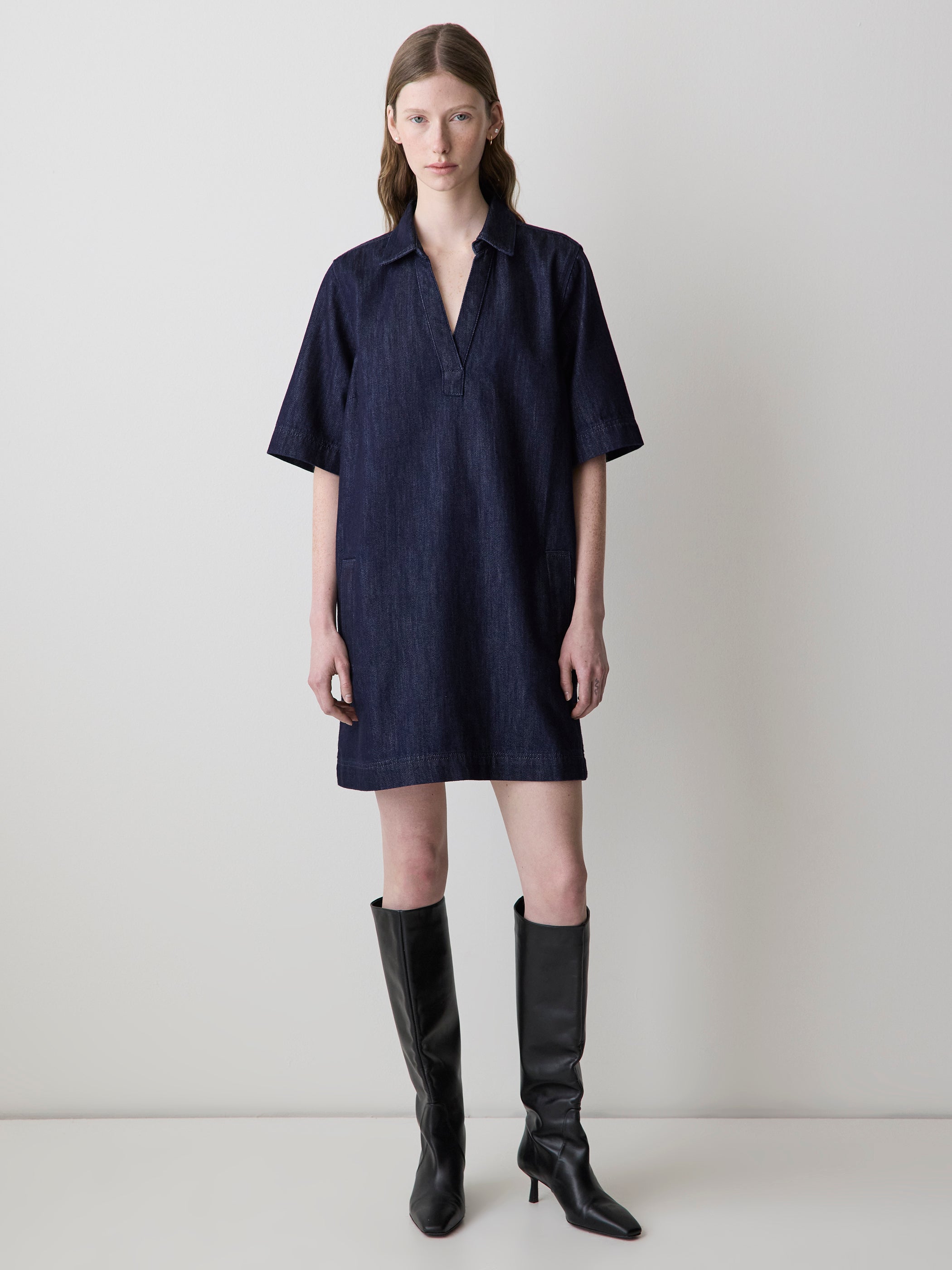 Short-Sleeve Mini Denim Dress rw&co Special Offer