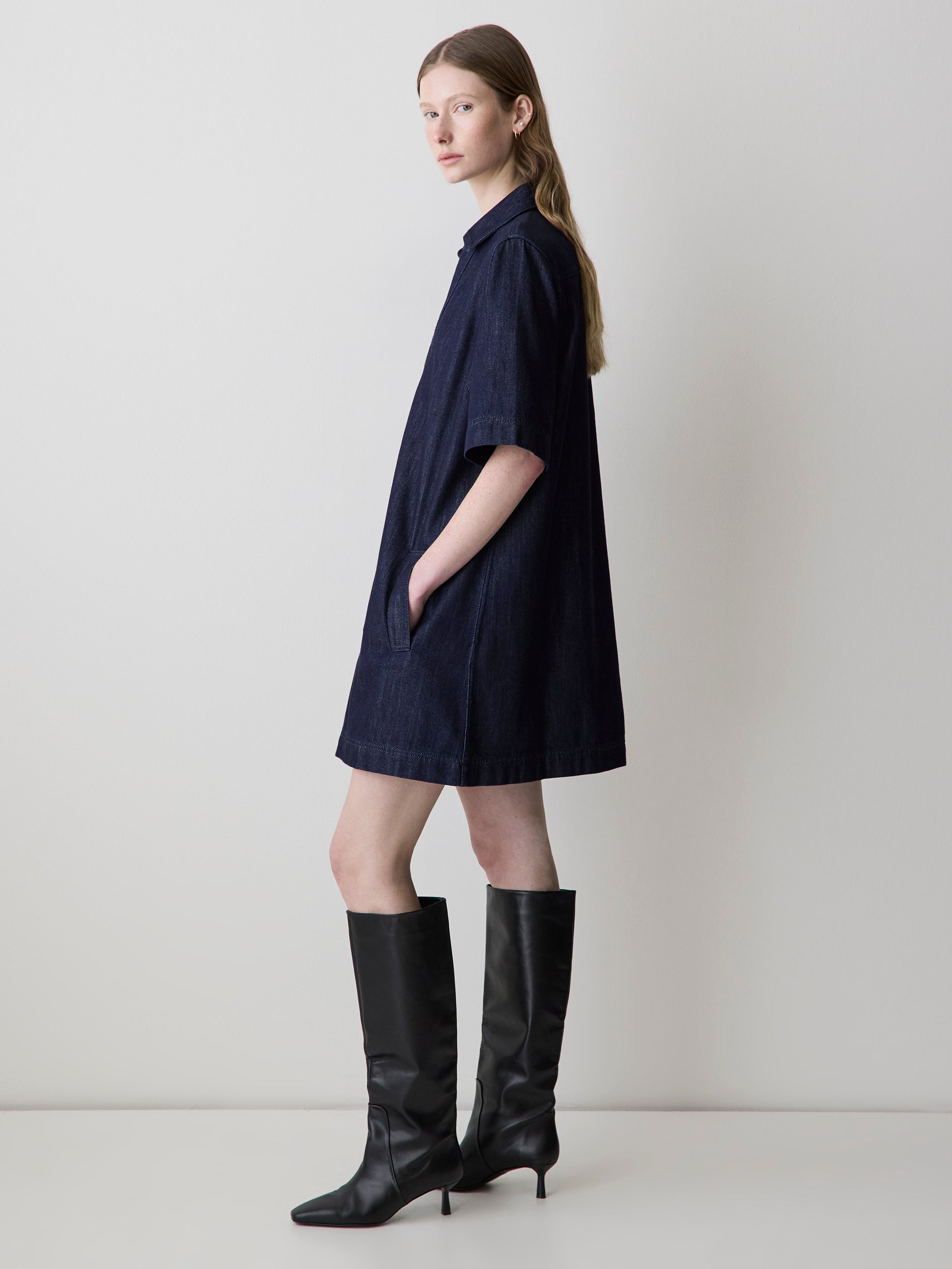 Short-Sleeve Mini Denim Dress rw&co Special Offer