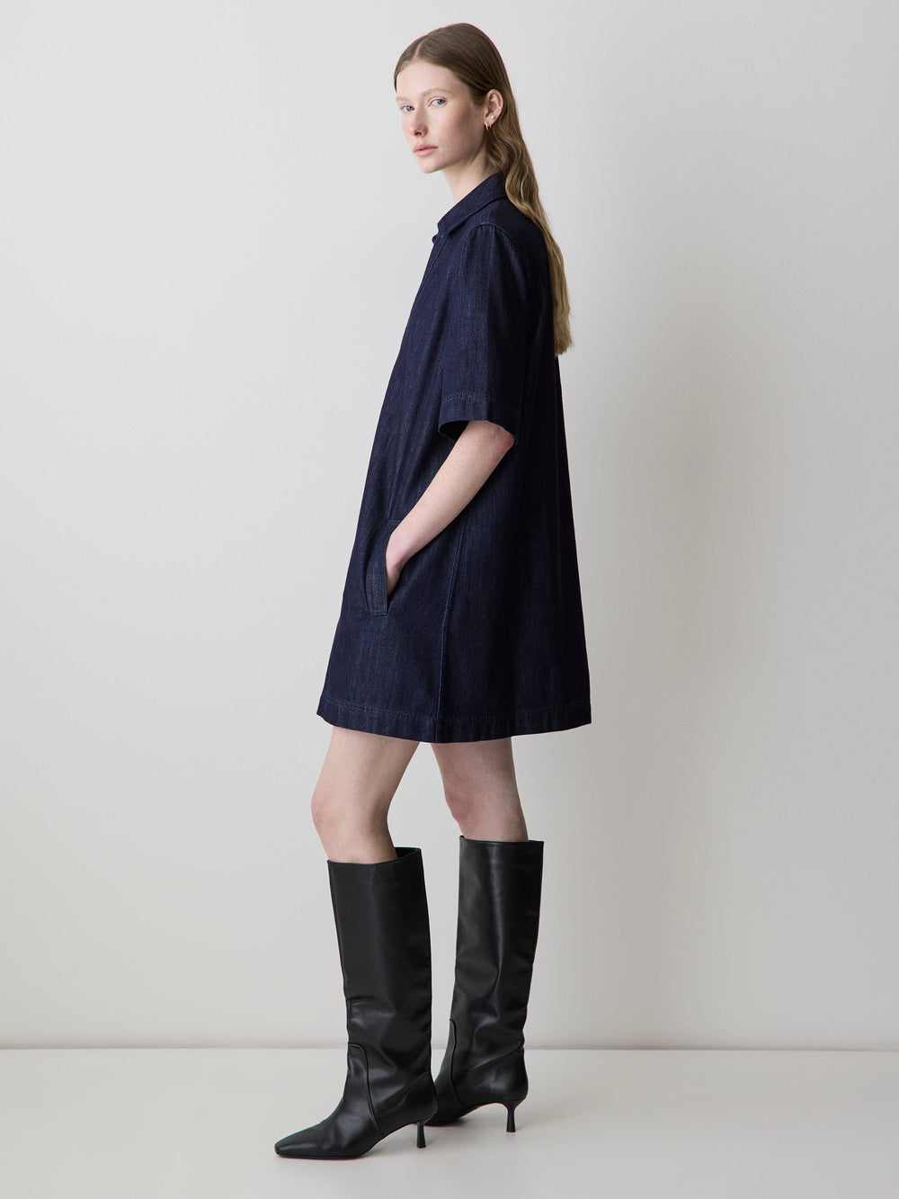 Short-Sleeve Mini Denim Dress rw&co Special Offer