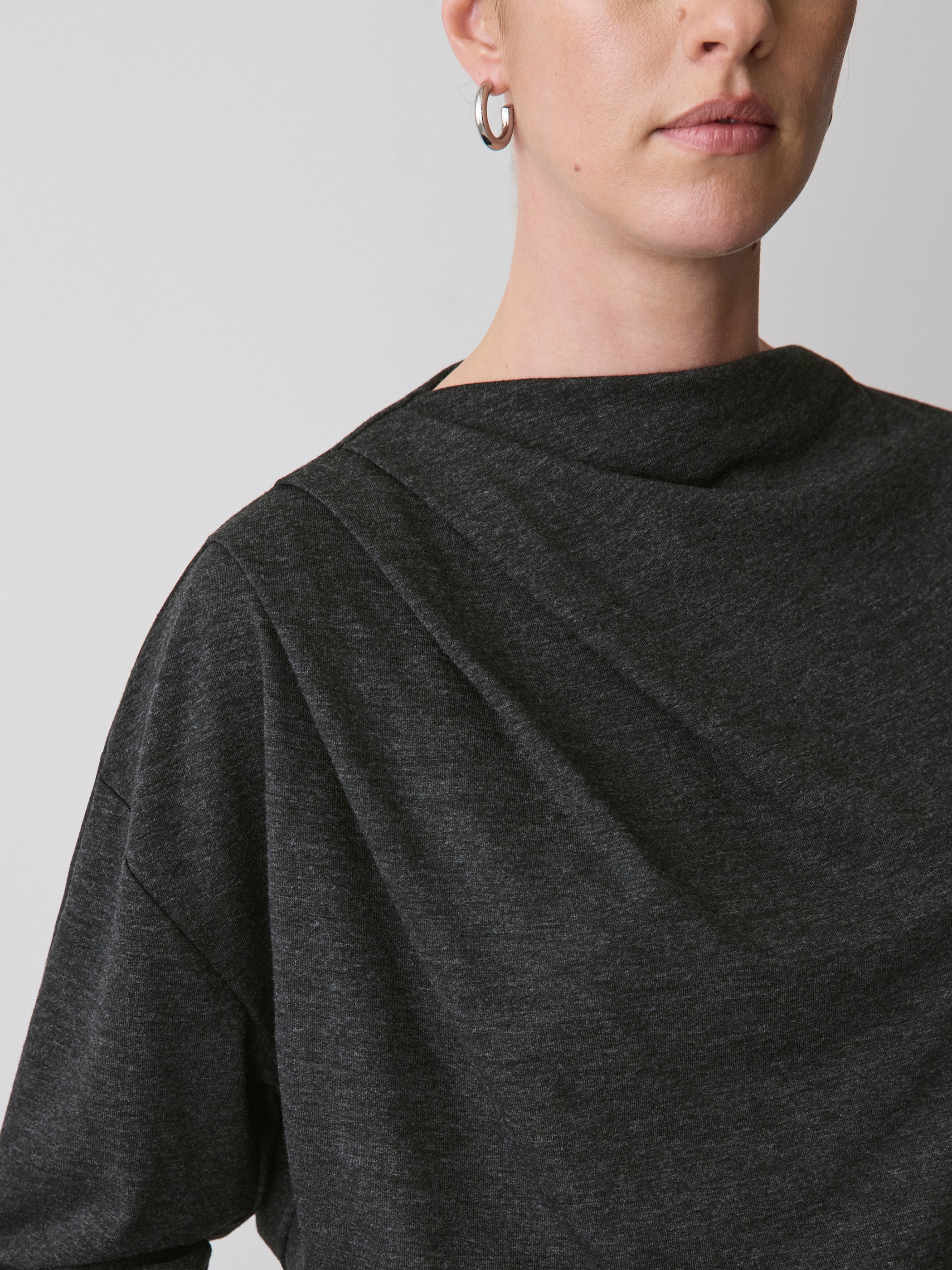 Long-Sleeve Top with Draped Crew Neckline rw&co Limited Time Discount