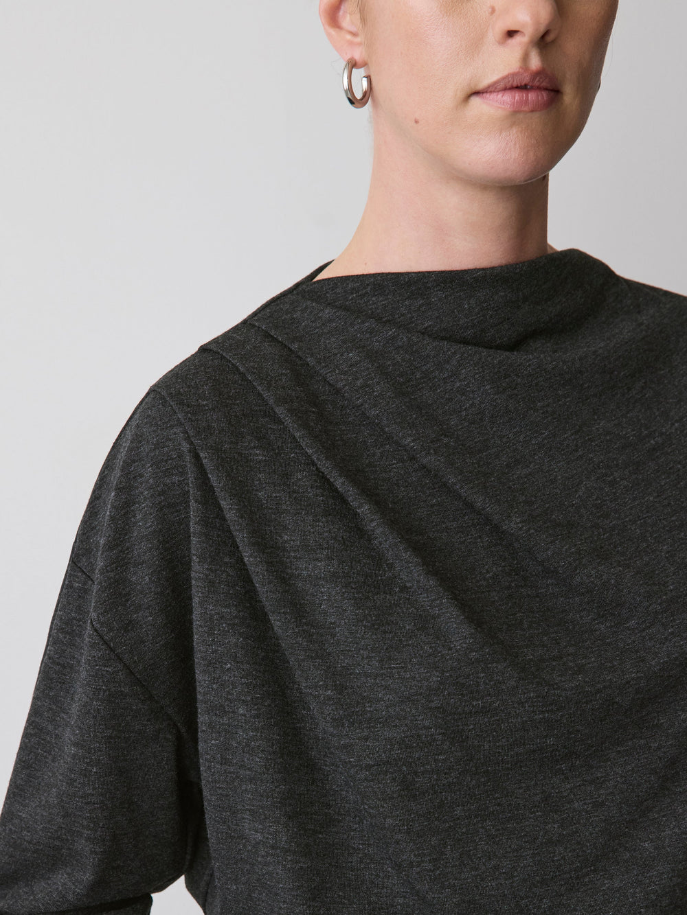 Long-Sleeve Top with Draped Crew Neckline rw&co Limited Time Discount