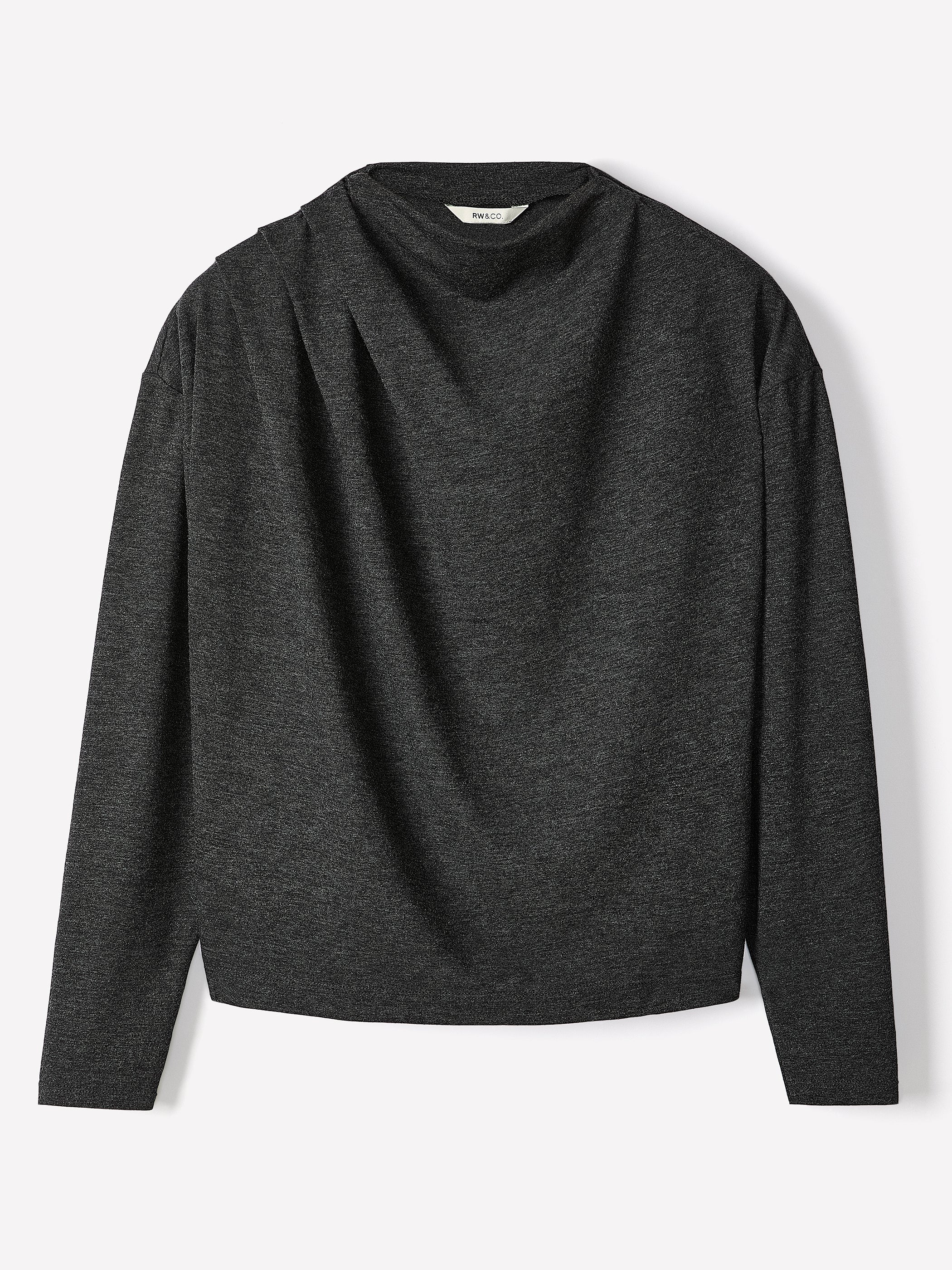 Long-Sleeve Top with Draped Crew Neckline rw&co Limited Time Discount