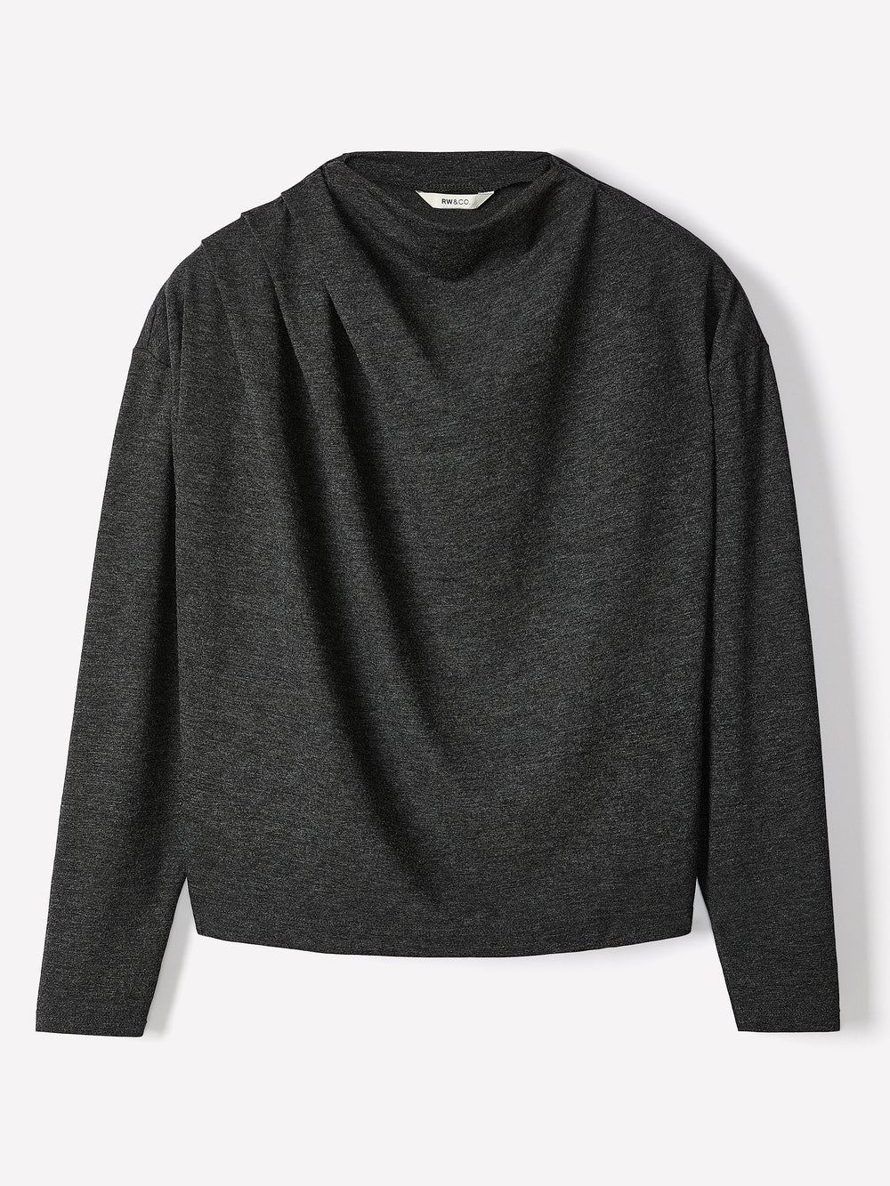Long-Sleeve Top with Draped Crew Neckline rw&co Limited Time Discount