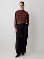 Long-Sleeve Top with Draped Crew Neckline rw&co Limited Time Discount