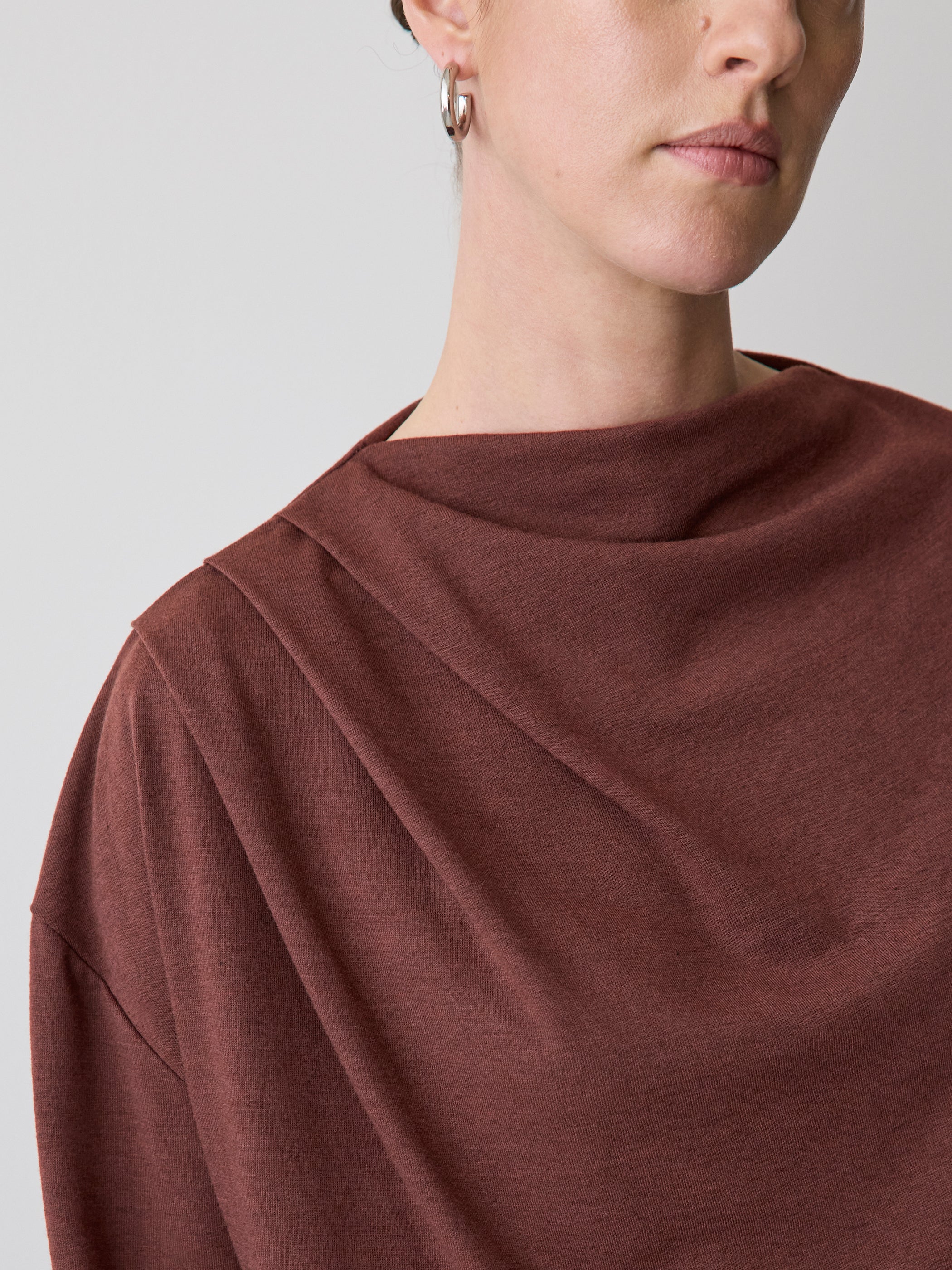 Long-Sleeve Top with Draped Crew Neckline rw&co Limited Time Discount