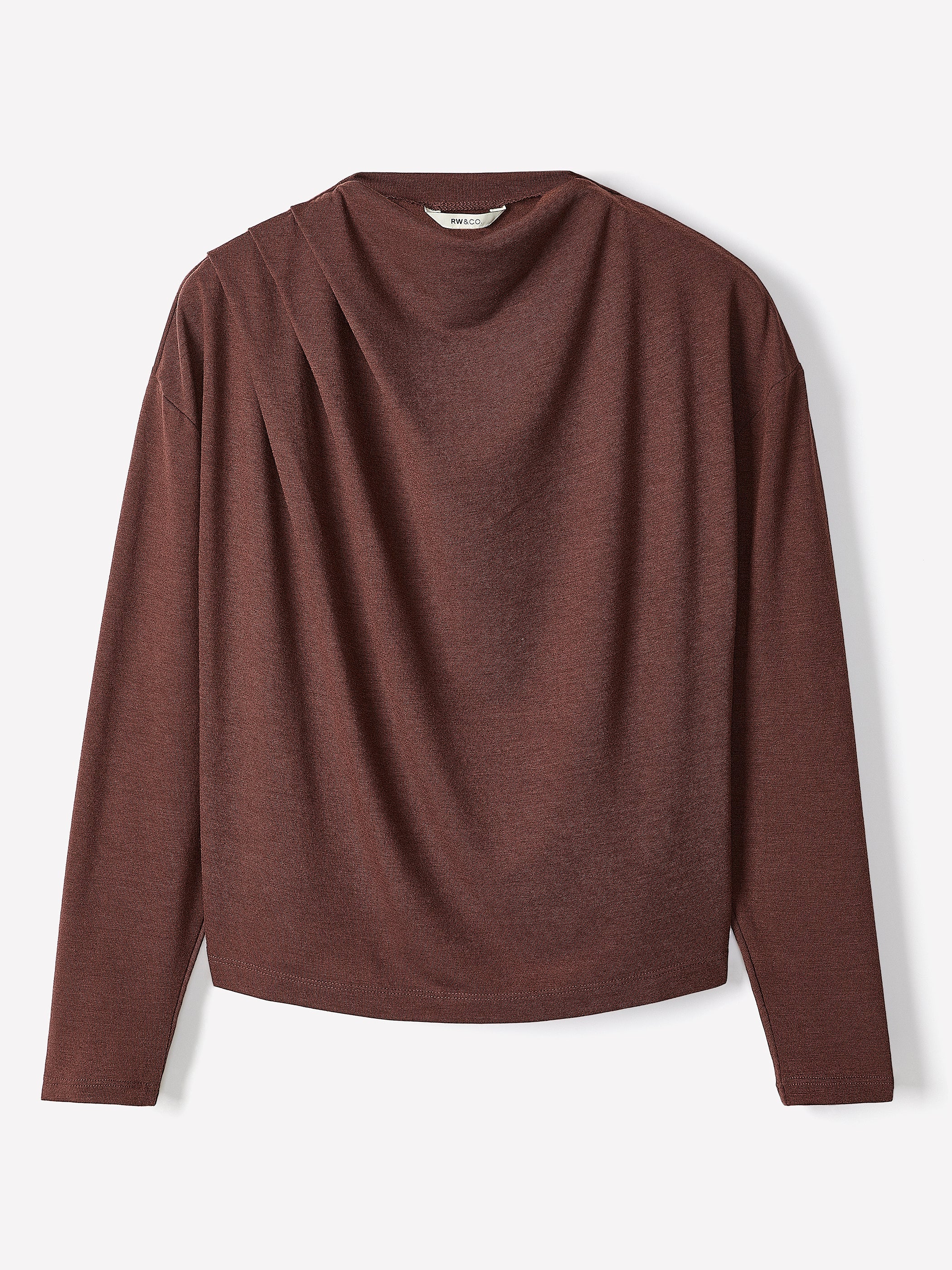 Long-Sleeve Top with Draped Crew Neckline rw&co Limited Time Discount