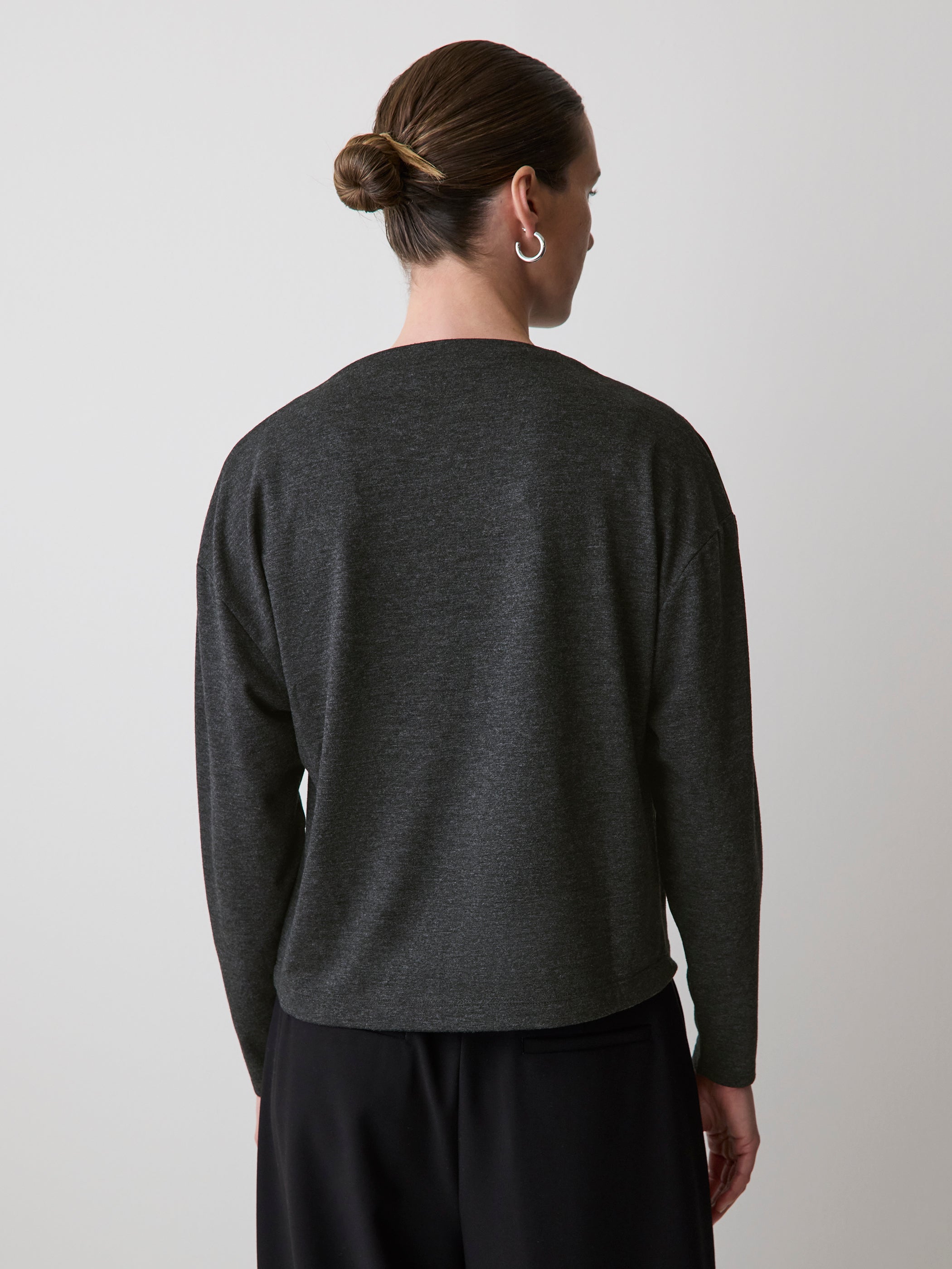 Long-Sleeve Top with Draped Crew Neckline rw&co Limited Time Discount