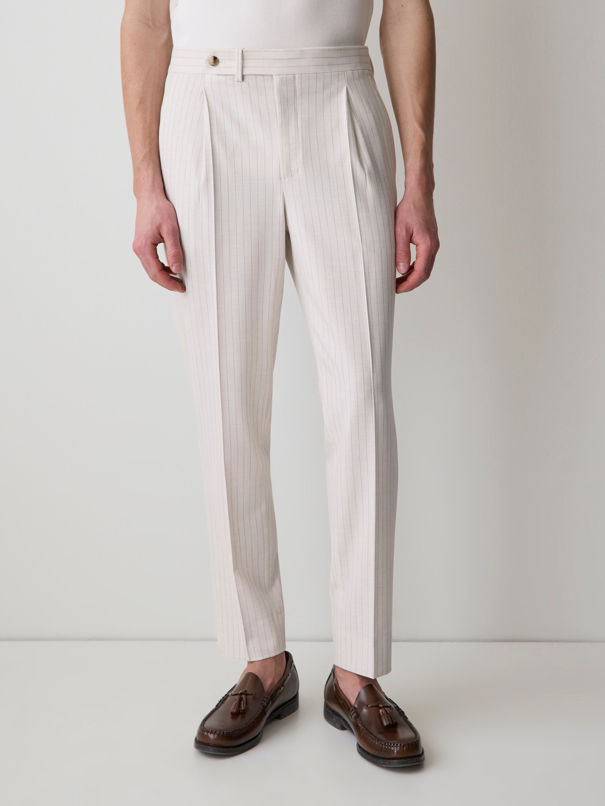 Pleated Tapered-Leg Striped Suit Pant rw&co Exclusive Sale Price