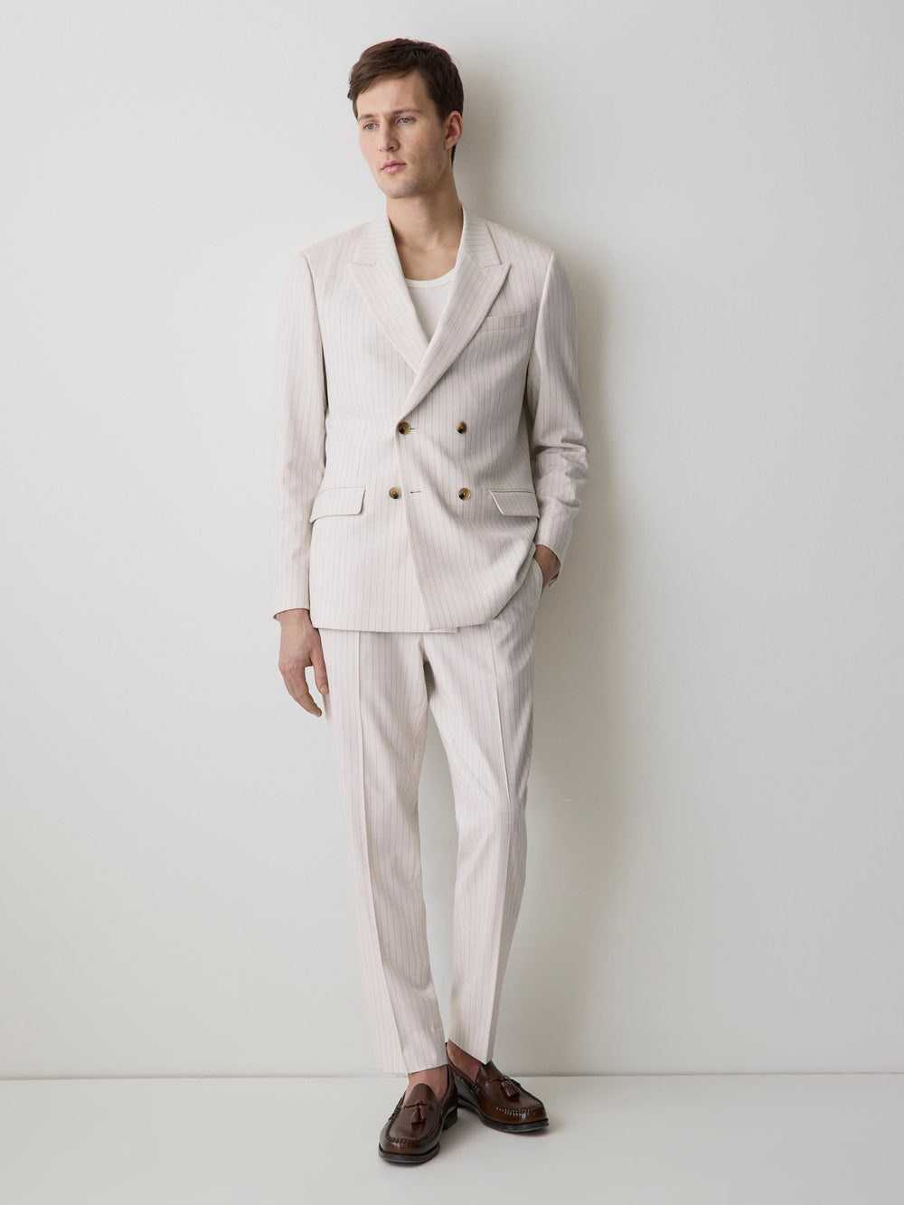 Pleated Tapered-Leg Striped Suit Pant rw&co Exclusive Sale Price